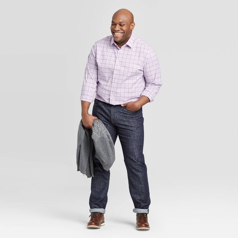 Men's Tall Plaid Standard Fit Non-Iron Dress Long Sleeve Button-Down Shirt - Goodfellow & Co™ Lavender MT