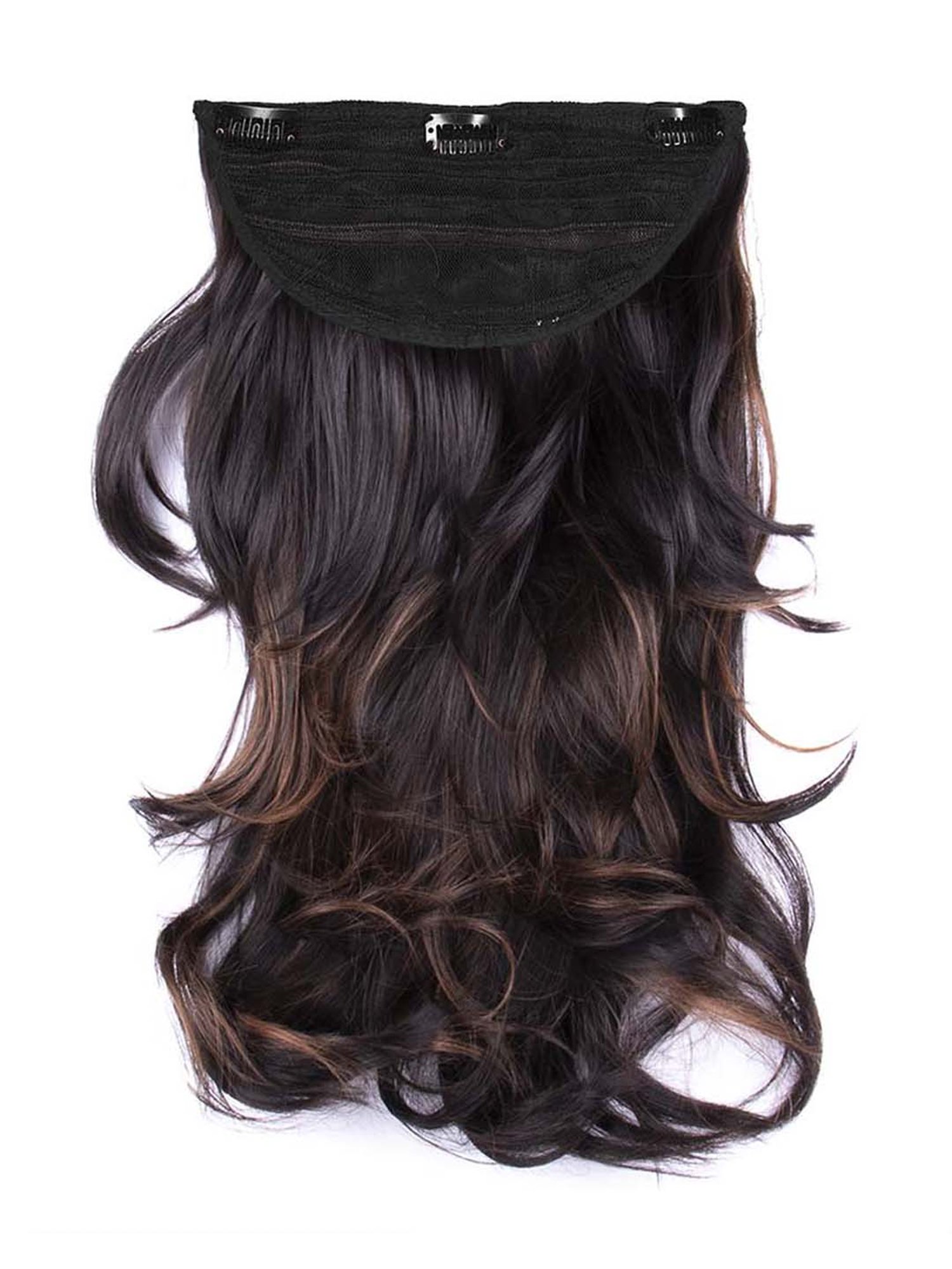 Streak Street Clip-In 18" Out Curl Dark Brown Hair Extensions with Copper Highlights