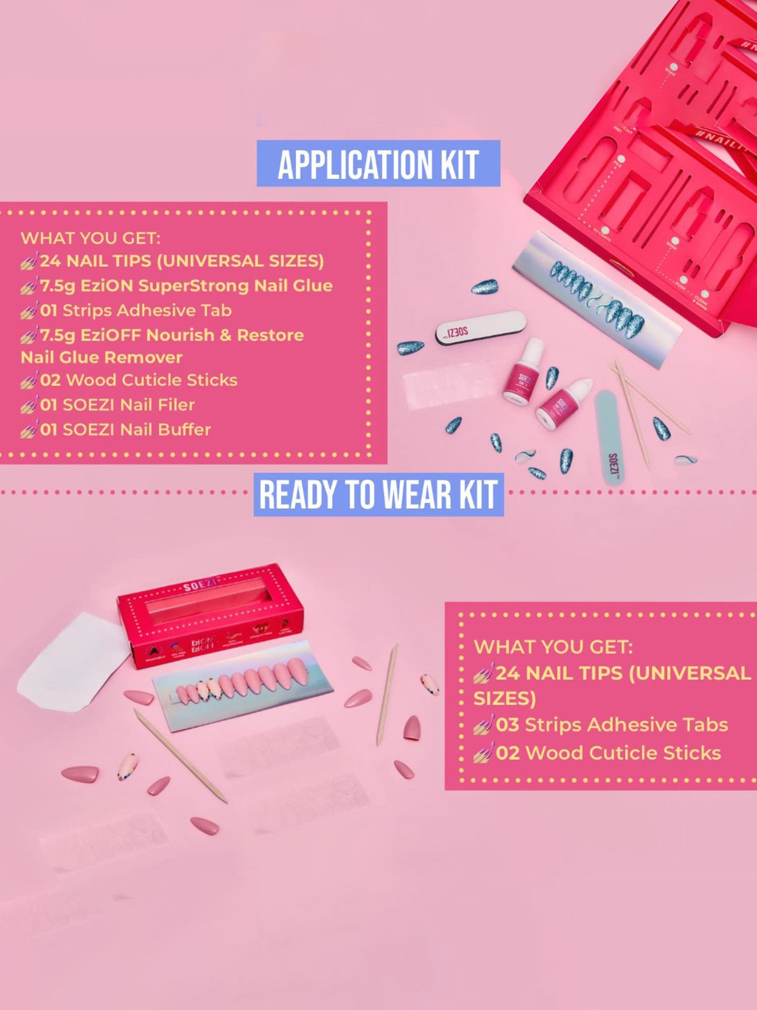 SOEZI Reusable Press On Nails Ready To Wear Kit - Oceans Whisper