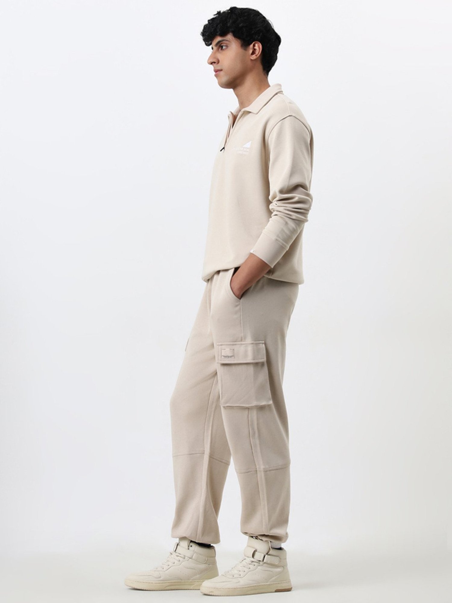 Studiofit by Westside Beige Relaxed Fit Mid-Rise Track Pants