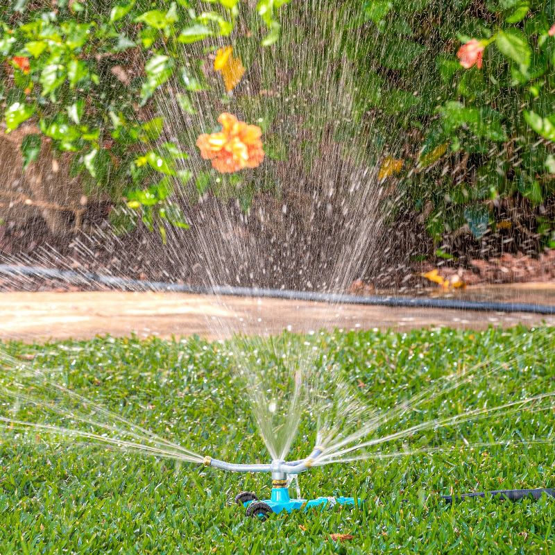 Aqua Joe AJ-TRSWB Indestructible 3-Arm Zinc Rotary 360 Degree Sprinkler | Wheeled Base | 1390 sq ft Max Coverage