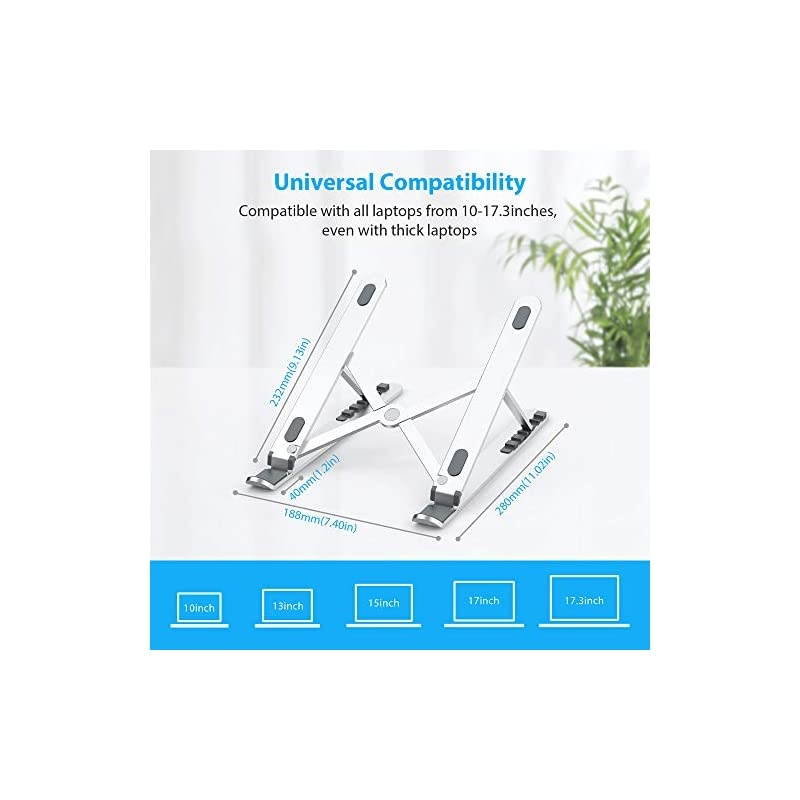 Laptop Stand Portable Computer Laptop Mount Aluminum Laptop Riser with 6 Levels Height Adjustment Fully Collapsible Supports up to 44lbs BSilver