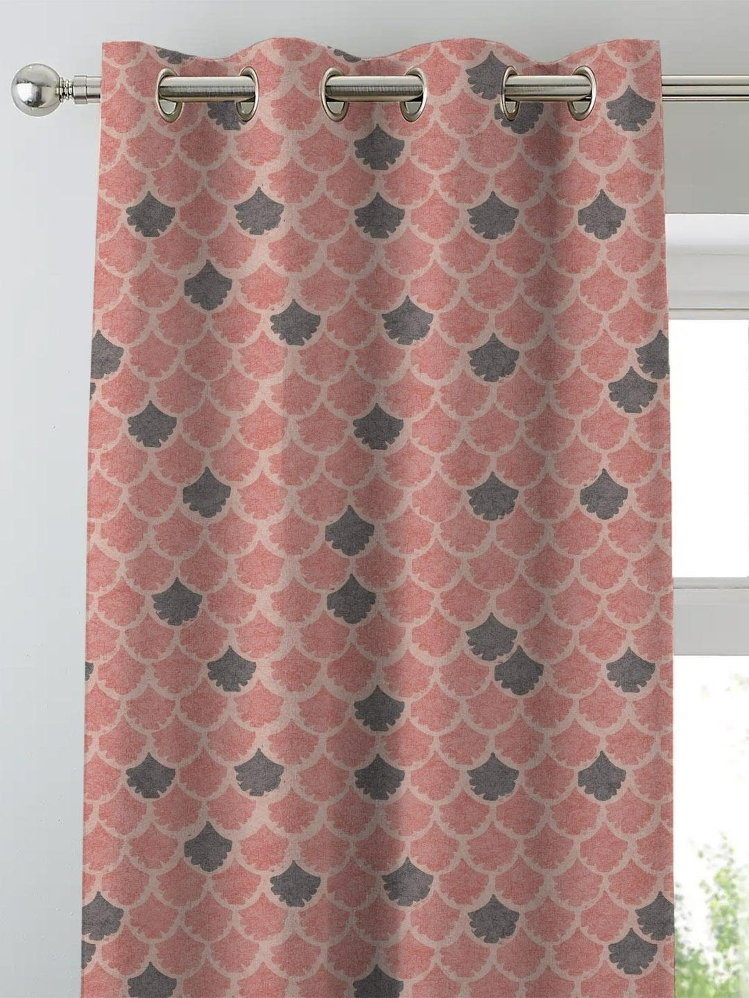 SPACES DRAPE STORY Elegent Digital Print Pink Polyester 5 ft Window Curtains - Set of 2