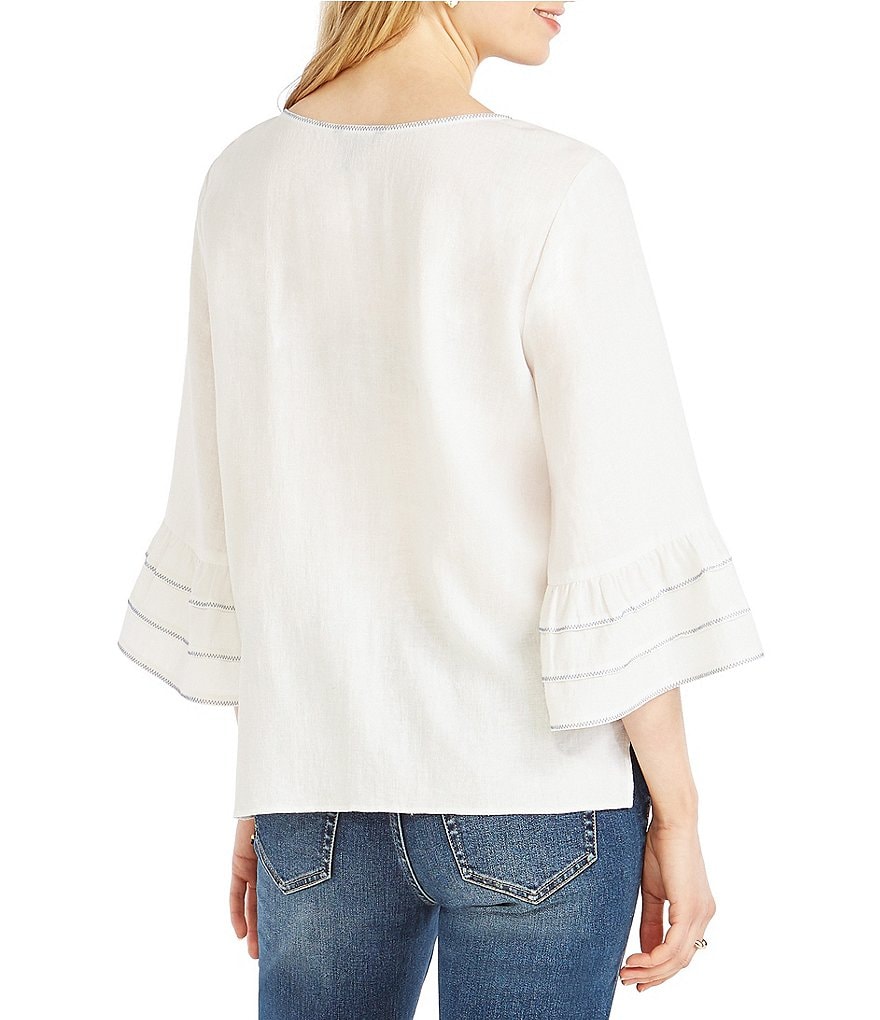 NIC + ZOE Tangier Ruffle Sleeve Round Neck Blouse