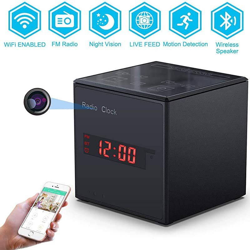 Hidden Camera Spy Cam Wireless,HD 1080P Alarm Clock,Wireless WiFi Hidden Radio Clock Alarm Bluetooth Spy Camera Nanny Surveillance Cam- HD 1080P Home Indoor Security IP Night Vision