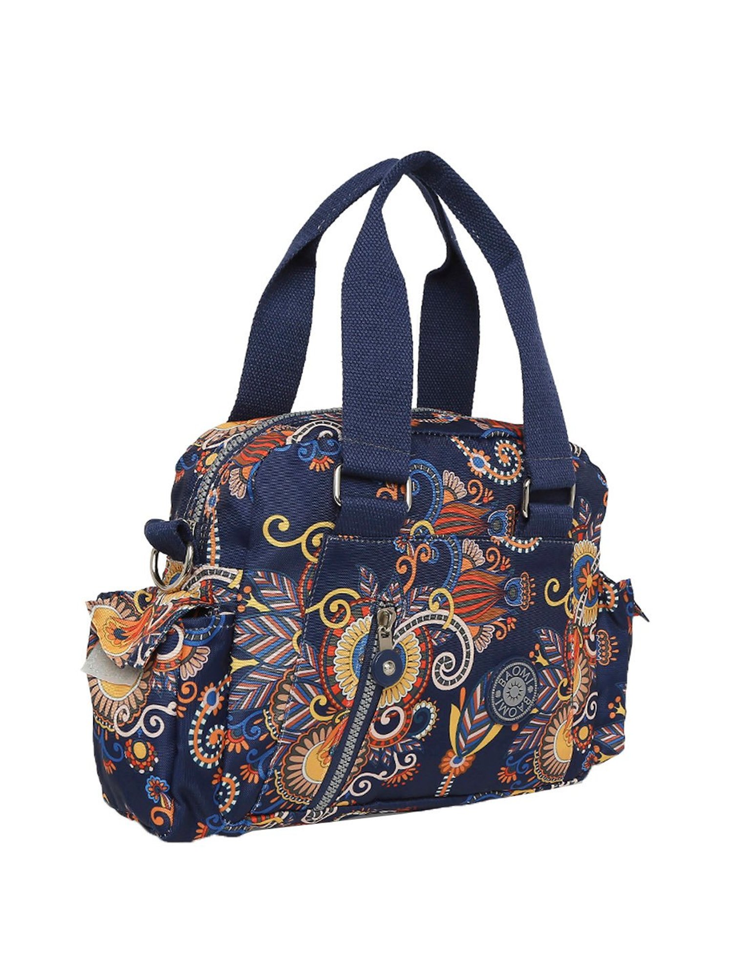 Baomi Blue & Yellow Printed Medium Handbag