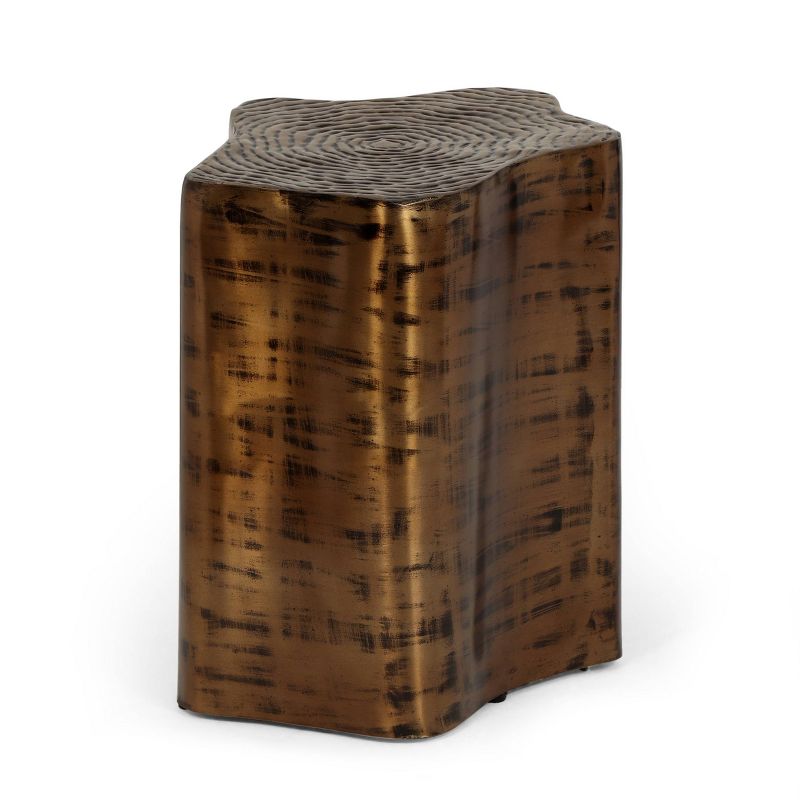 Hysham Boho Handcrafted Aluminum Tree Stump Side Table Aged Brass - Christopher Knight Home