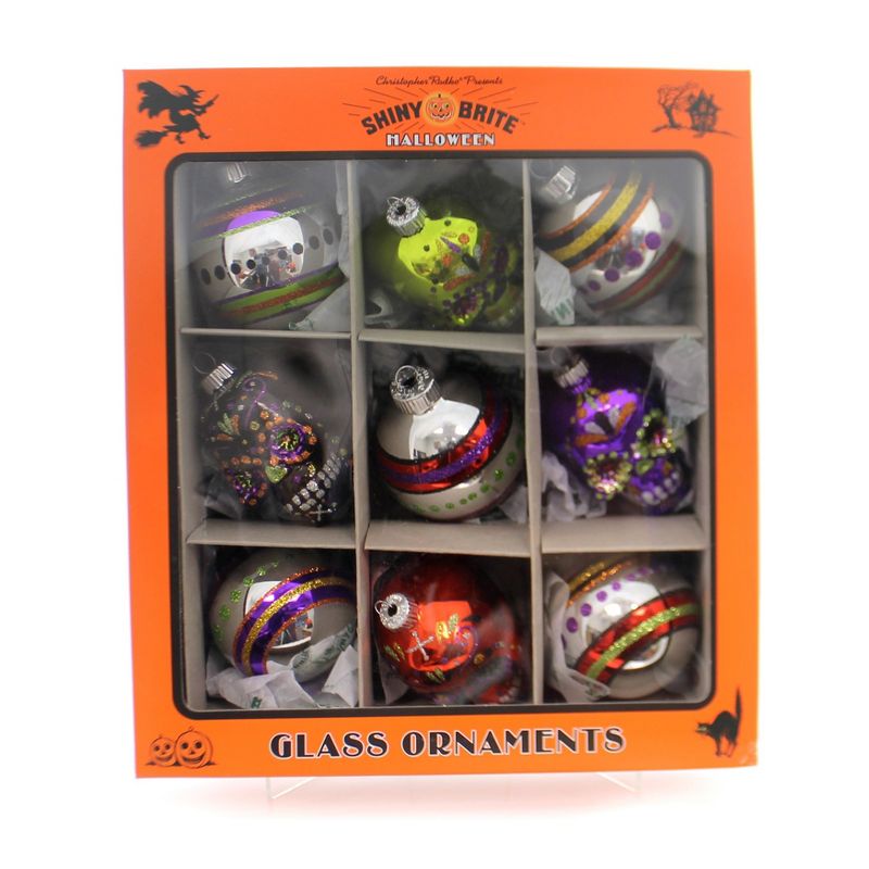 Christopher Radko 2.5" Rounds And Skulls Halloween Shiny Brite Ornament  -  Ornament Sets