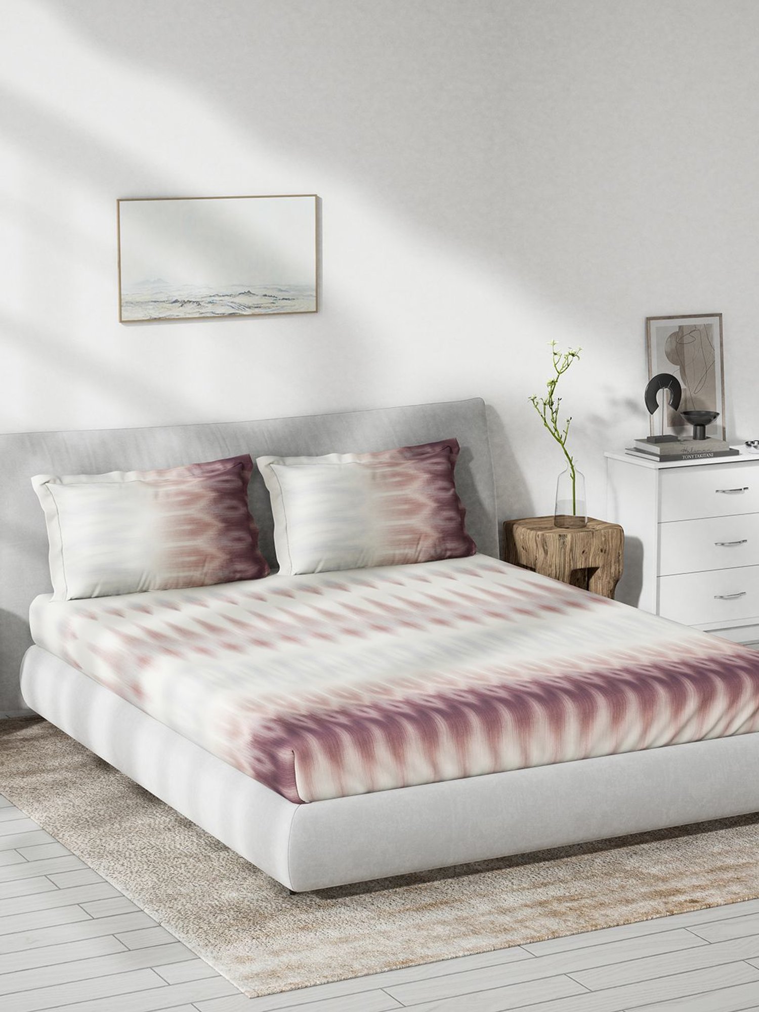 DDecor Ethnic Red 136 TC Cotton King Fitted Bed Sheet With 2 Pillow Covers