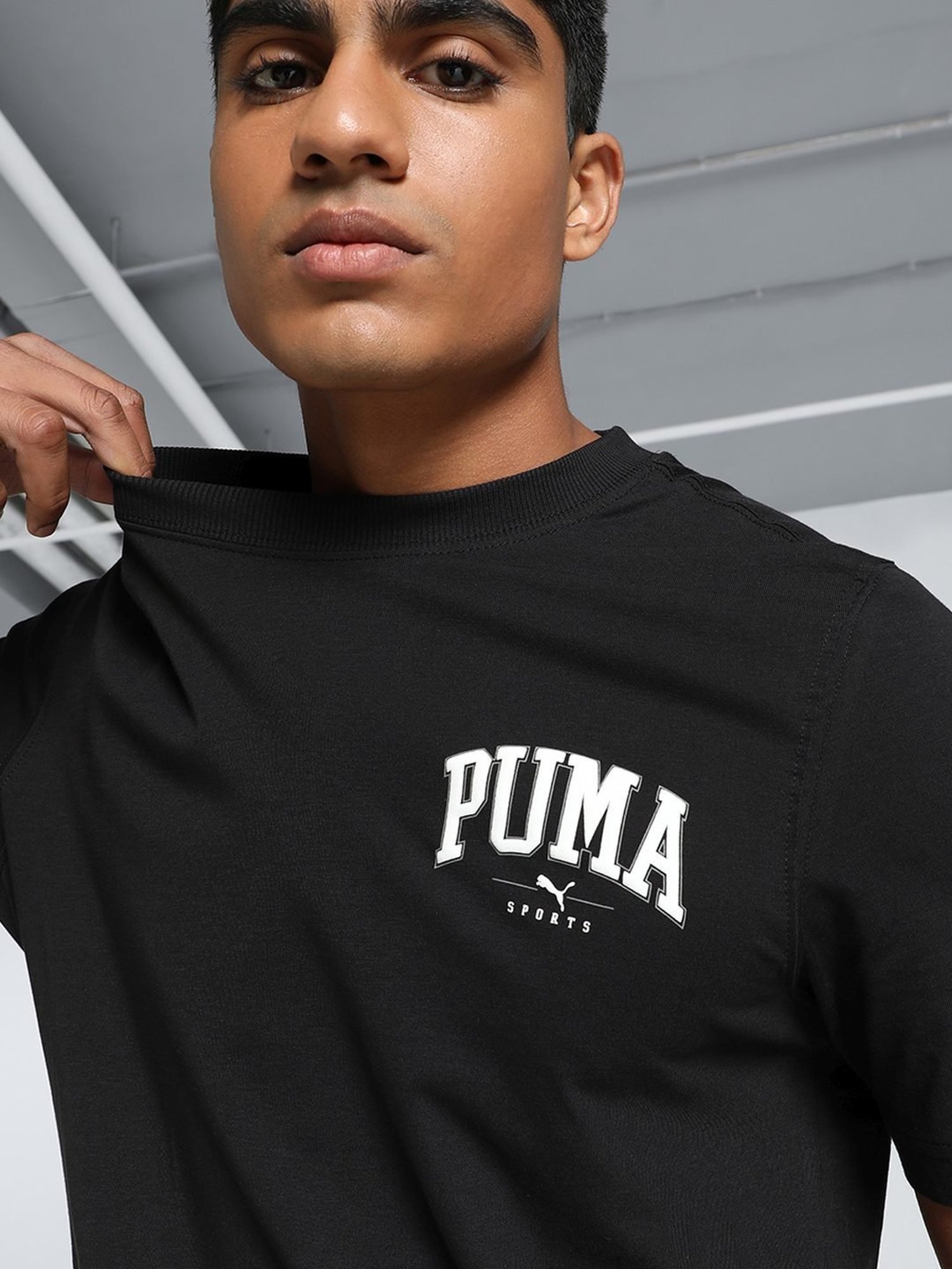 Puma Black Cotton Regular Fit Printed T-Shirt