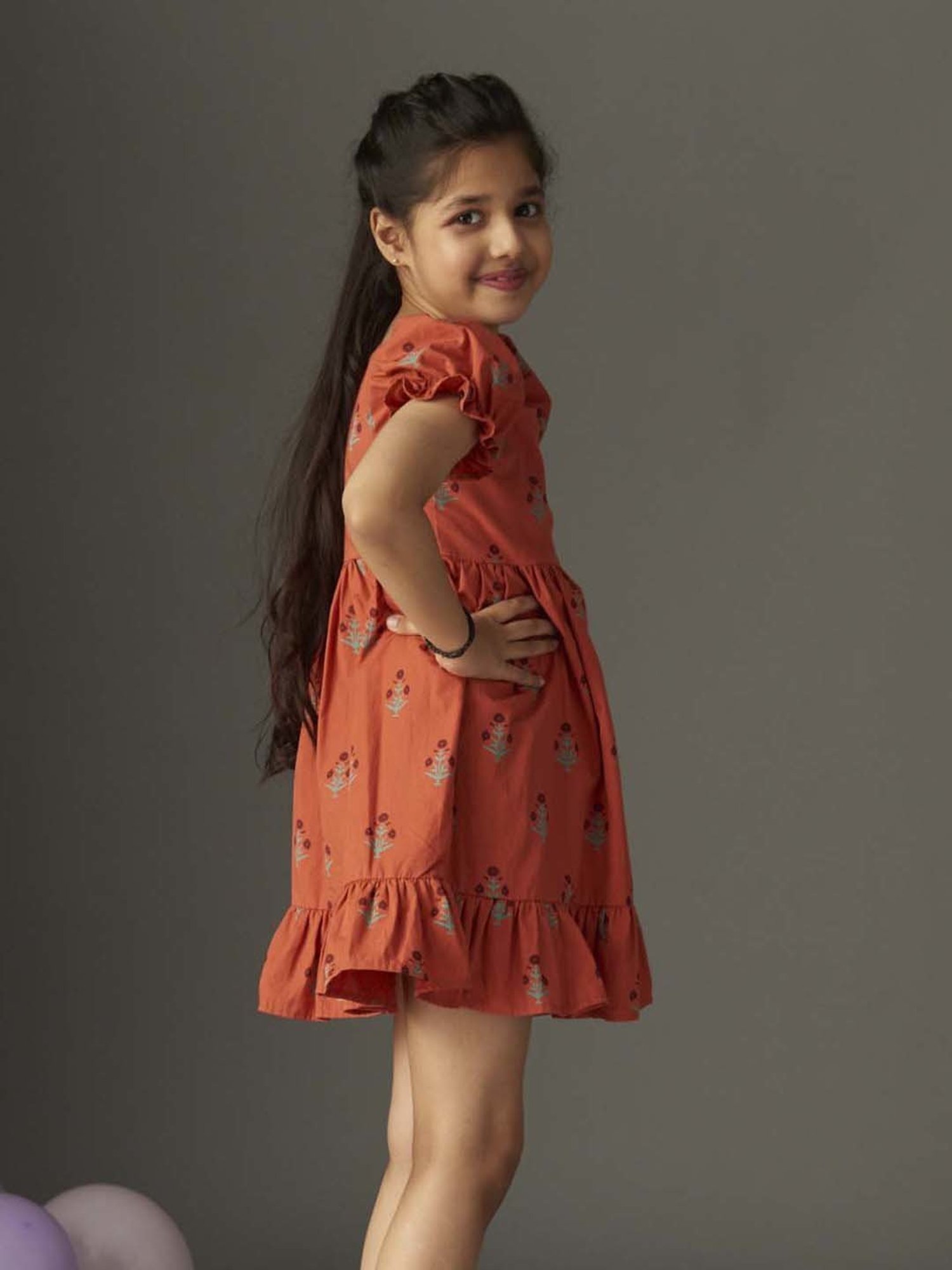 KidsDew Kids Coral Cotton Floral Print Dress