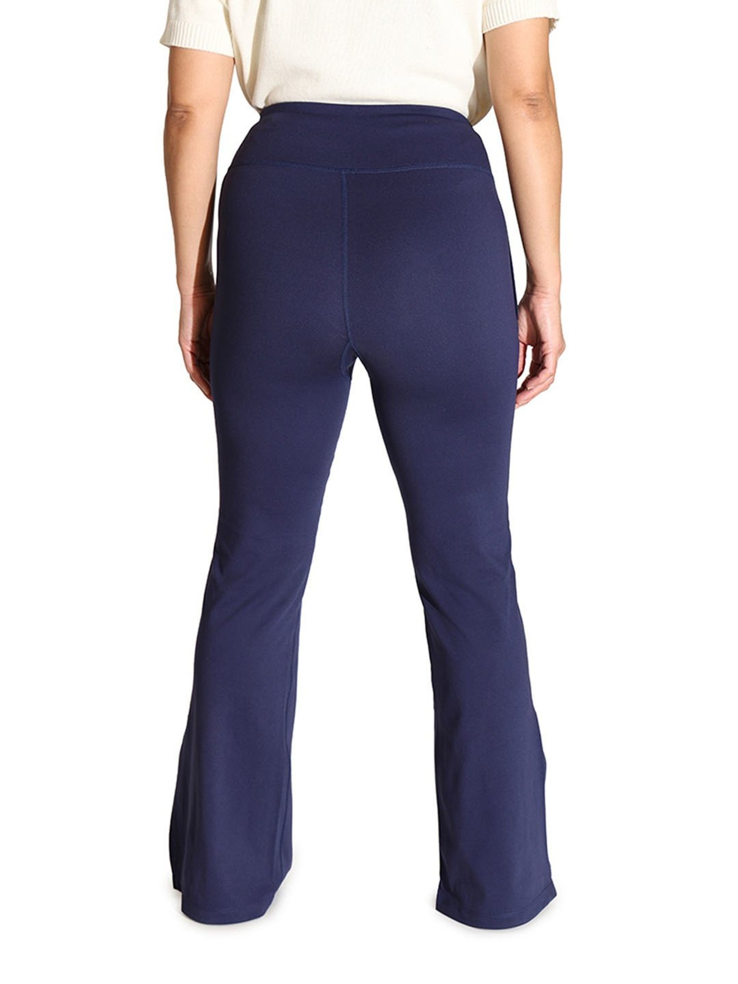BlissClub Women Navy On-The-Go Slit Flare Pants Brushed For Extra Softness