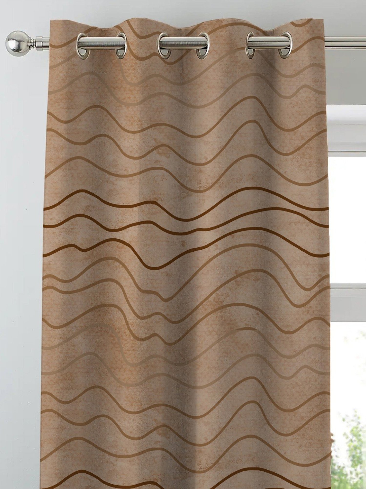 SPACES DRAPE STORY Elegent Brown Polyester 8 FT Door Curtain - Set of 2