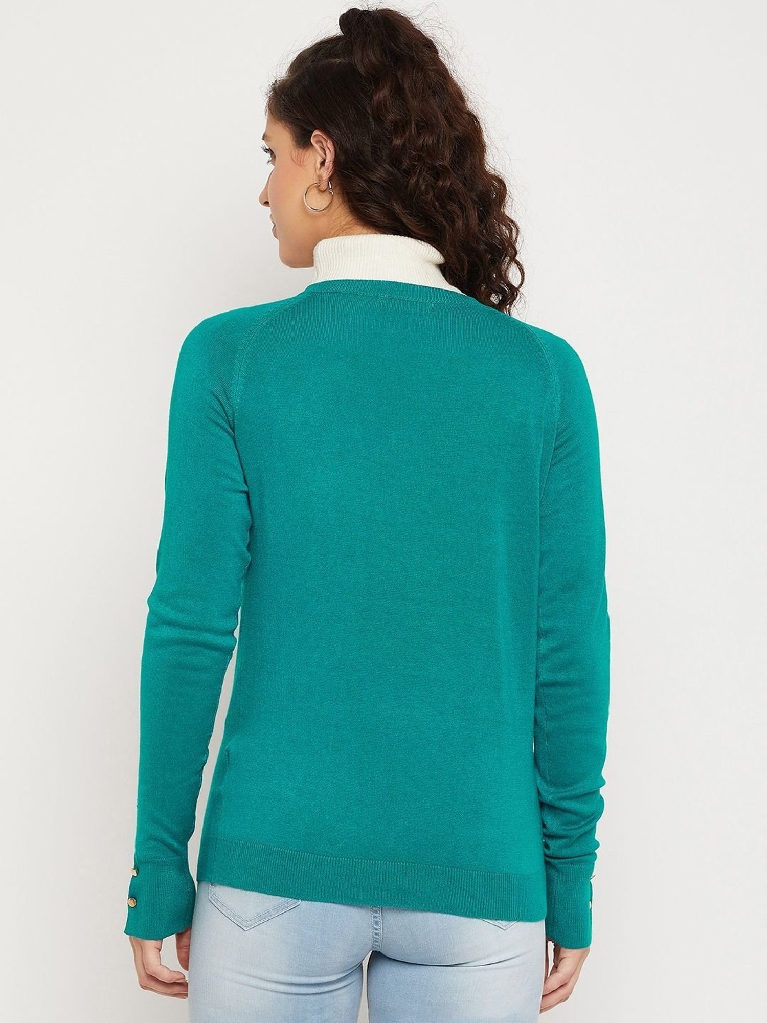 MADAME Teal Green V Neck Sweater