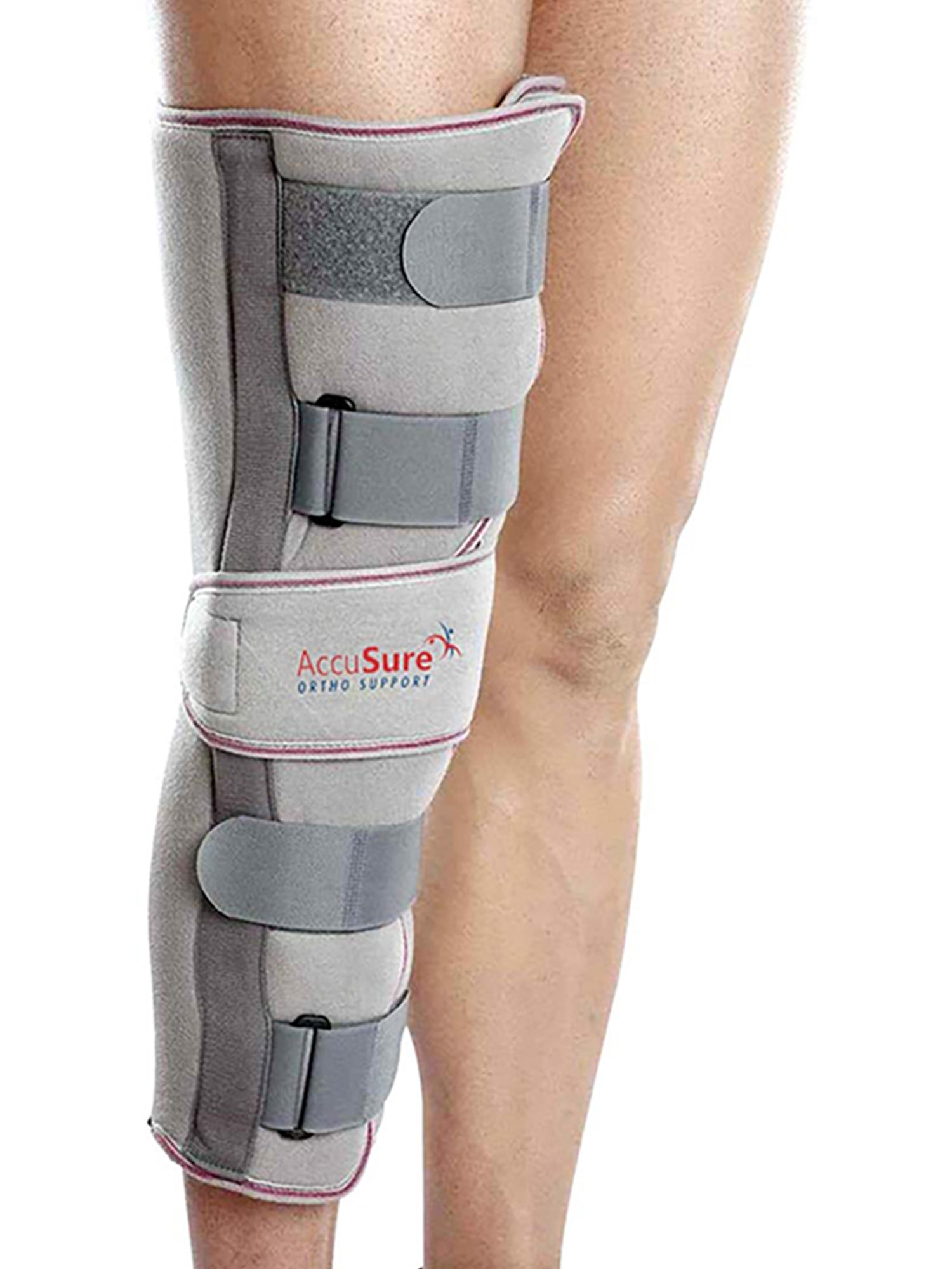 AccuSure Adjustable Premium Knee Brace Immobilizer - 19 Inch Universal Short 28-40 Inch (Grey)