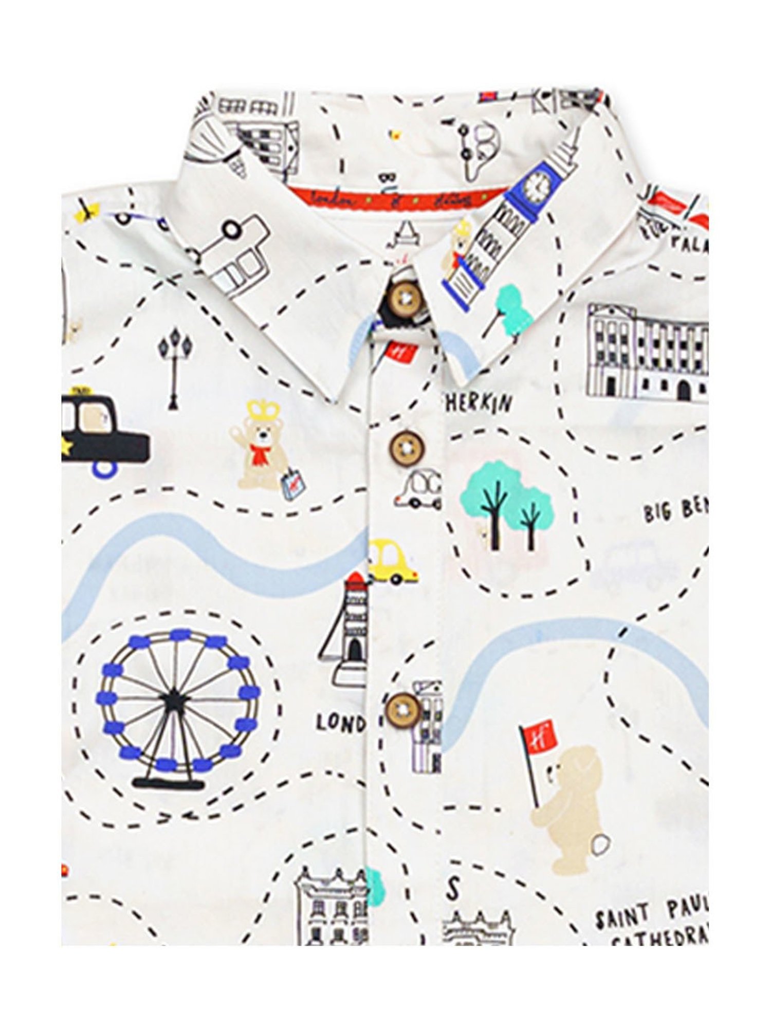 H by Hamleys Kids White & Red Printed Shirt, Shorts with Bow