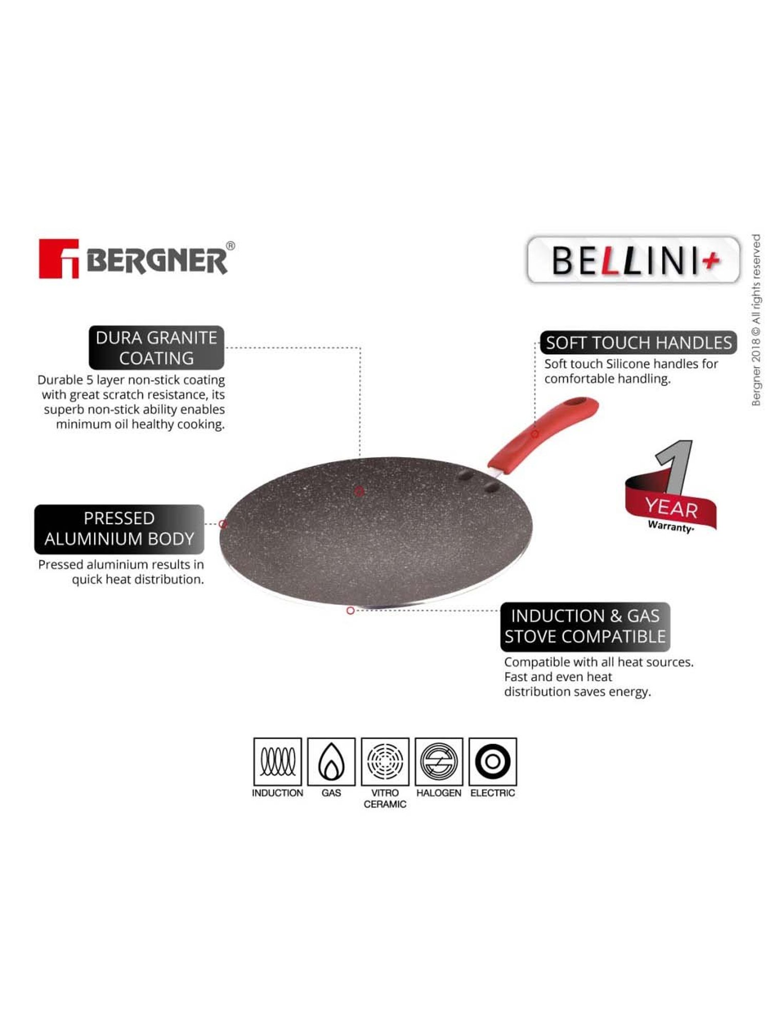 Nirlon Pure Grade Virgin Aluminium Non-stick Induction Base Flat Tawa - 26 cm Diameter