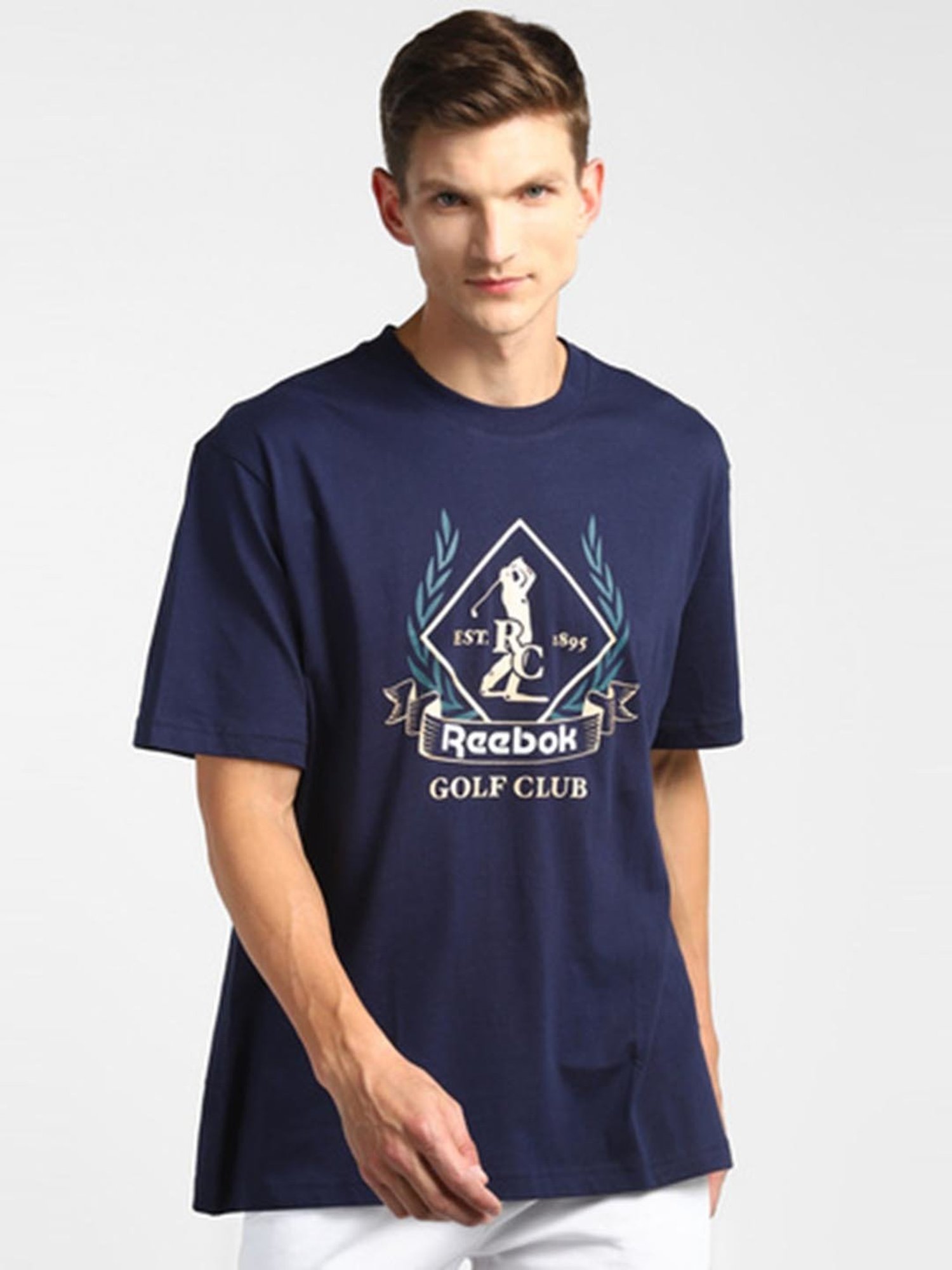 Reebok Navy Cotton Relaxed Fit Printed T-Shirt