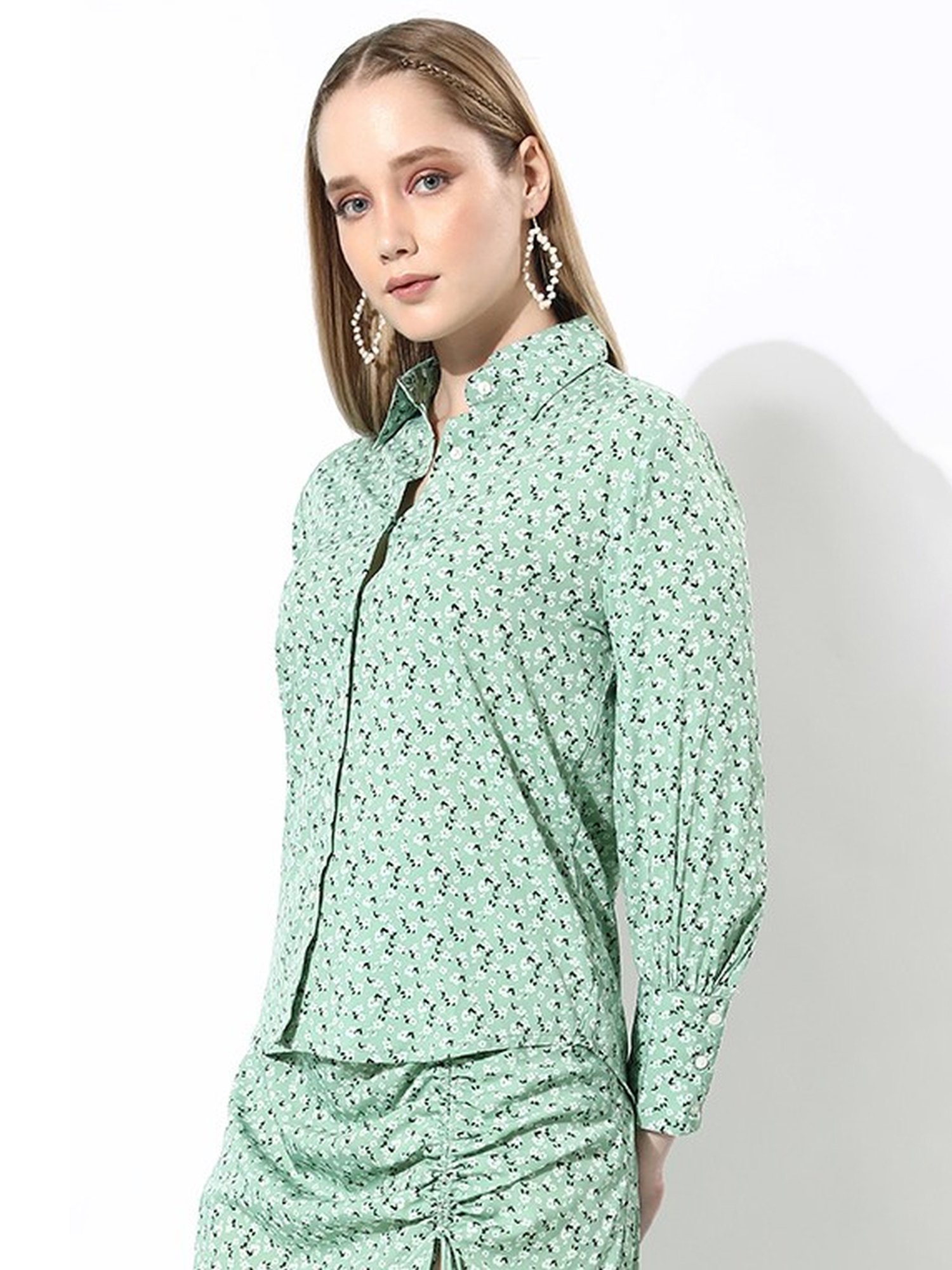 Anvi Be Yourself Green Floral Print Shirt