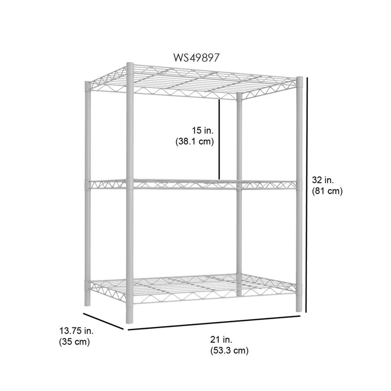 Home Basics 3 Tier Commercial Grade Steel Multi-Purpose Adjustable Wire Shelving Unit with 50 lb Weight Capacity Per Shelf, White