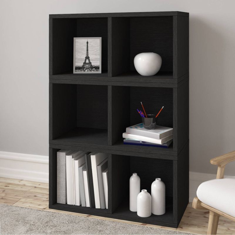 Way Basics Eco Stackable Connect Rectangle Open Bookshelf Black Wood Grain