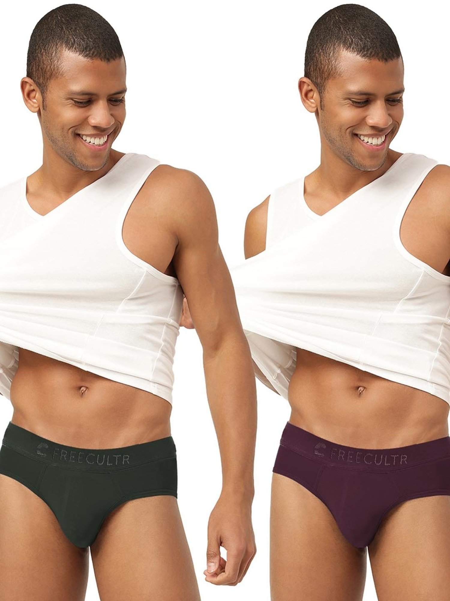 Freecultr Avocado Green & Port Wine Comfort Fit Briefs - Pack of 2