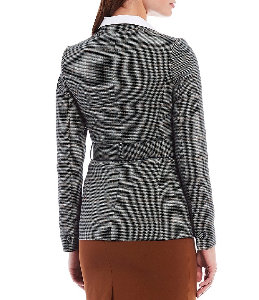 Calvin Klein Petite Size Menswear Inspired Plaid Long Sleeve Belted Jacket