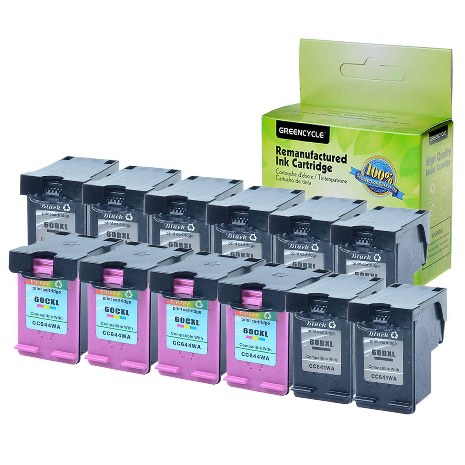 GREENCYCLE 12PK Replacement 60XL CC641WA CC644WA (8 Black,4 Color) High Yield Ink Cartridge for HP PhotoSmart Deskjet ENVY Printer