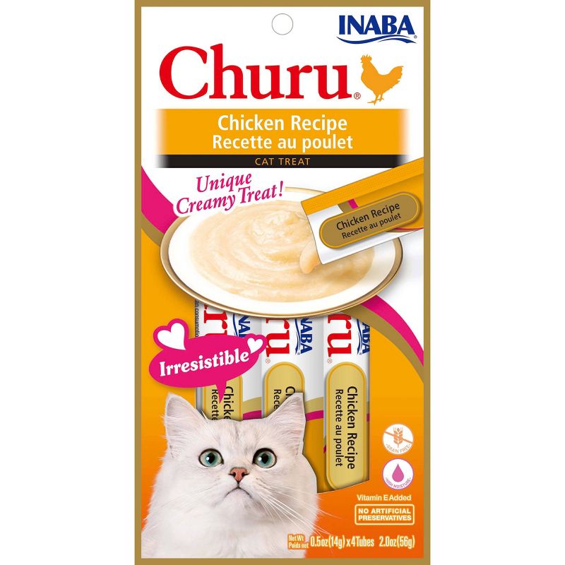 Inaba Churu Grain Free Grilled Food Topper Chicken Recipe Cat Treat - 0.5oz/32ct Pack