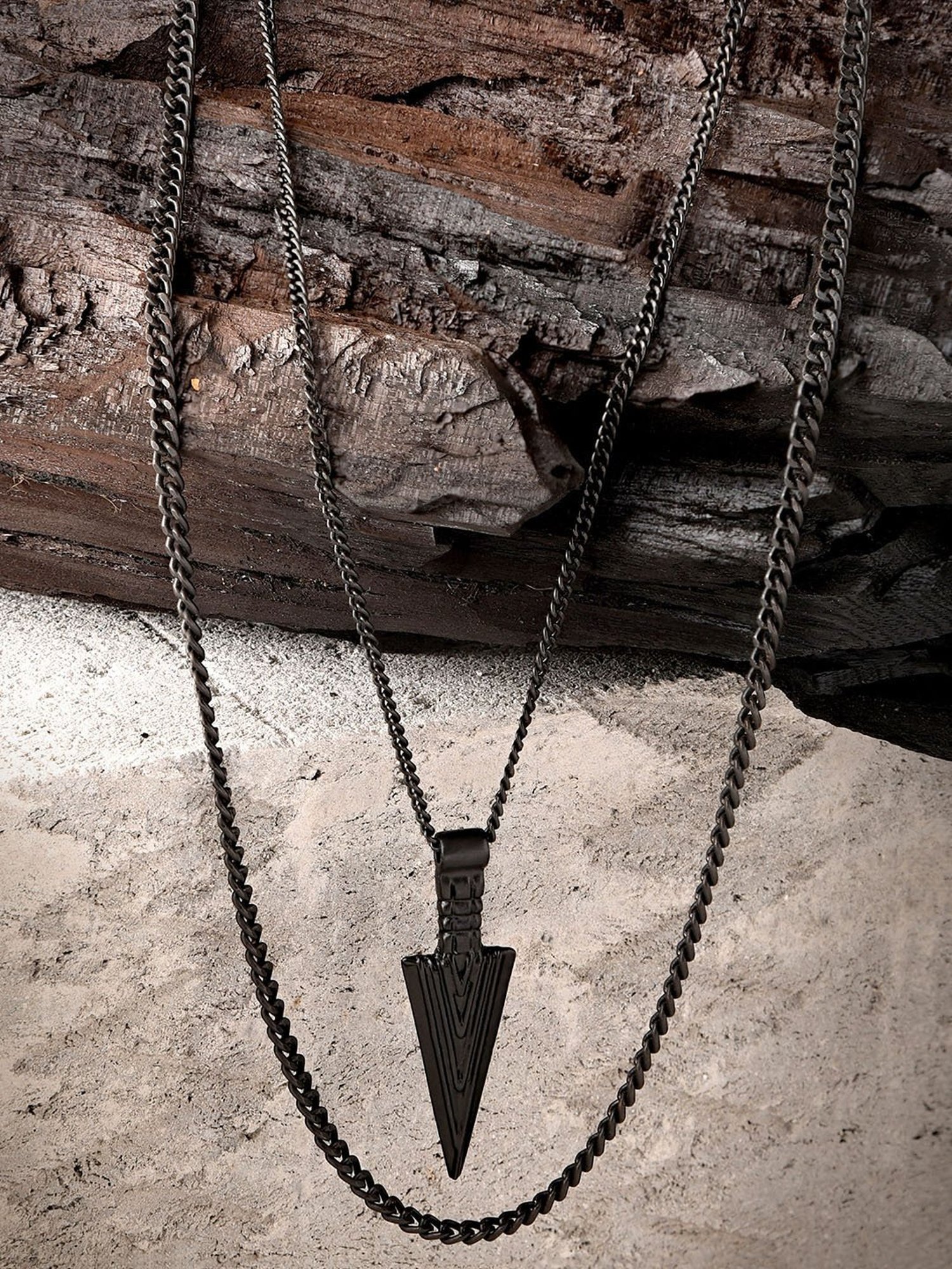 The Bro Code Black Layered Arrow Necklace For Men