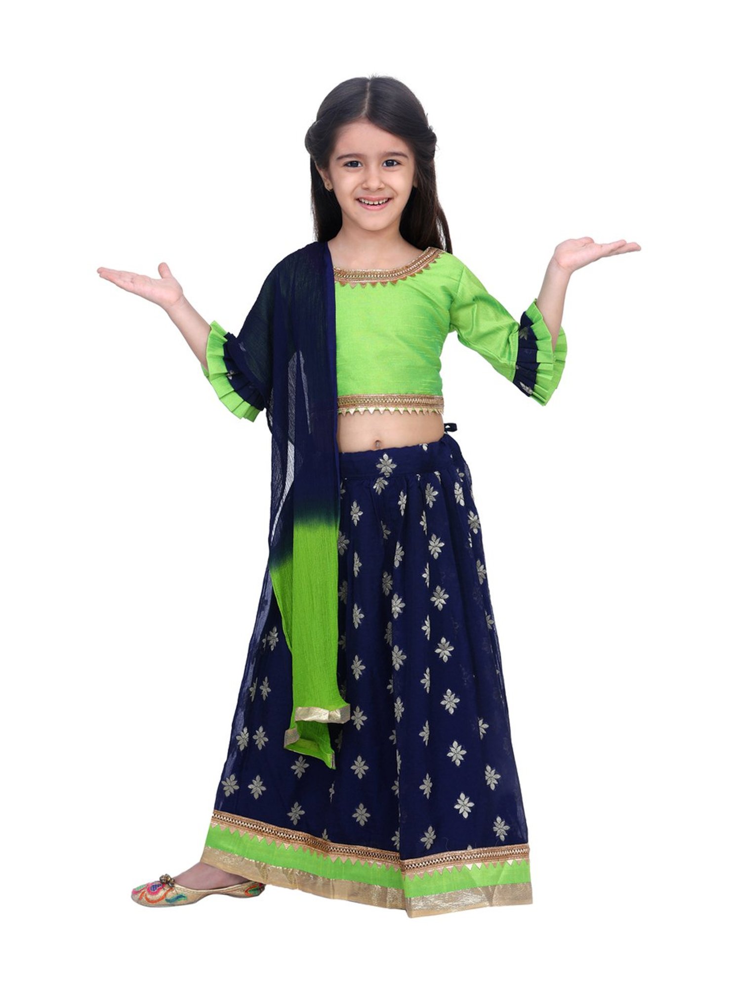 BownBee Kids Navy Printed Lehenga Choli With Dupatta