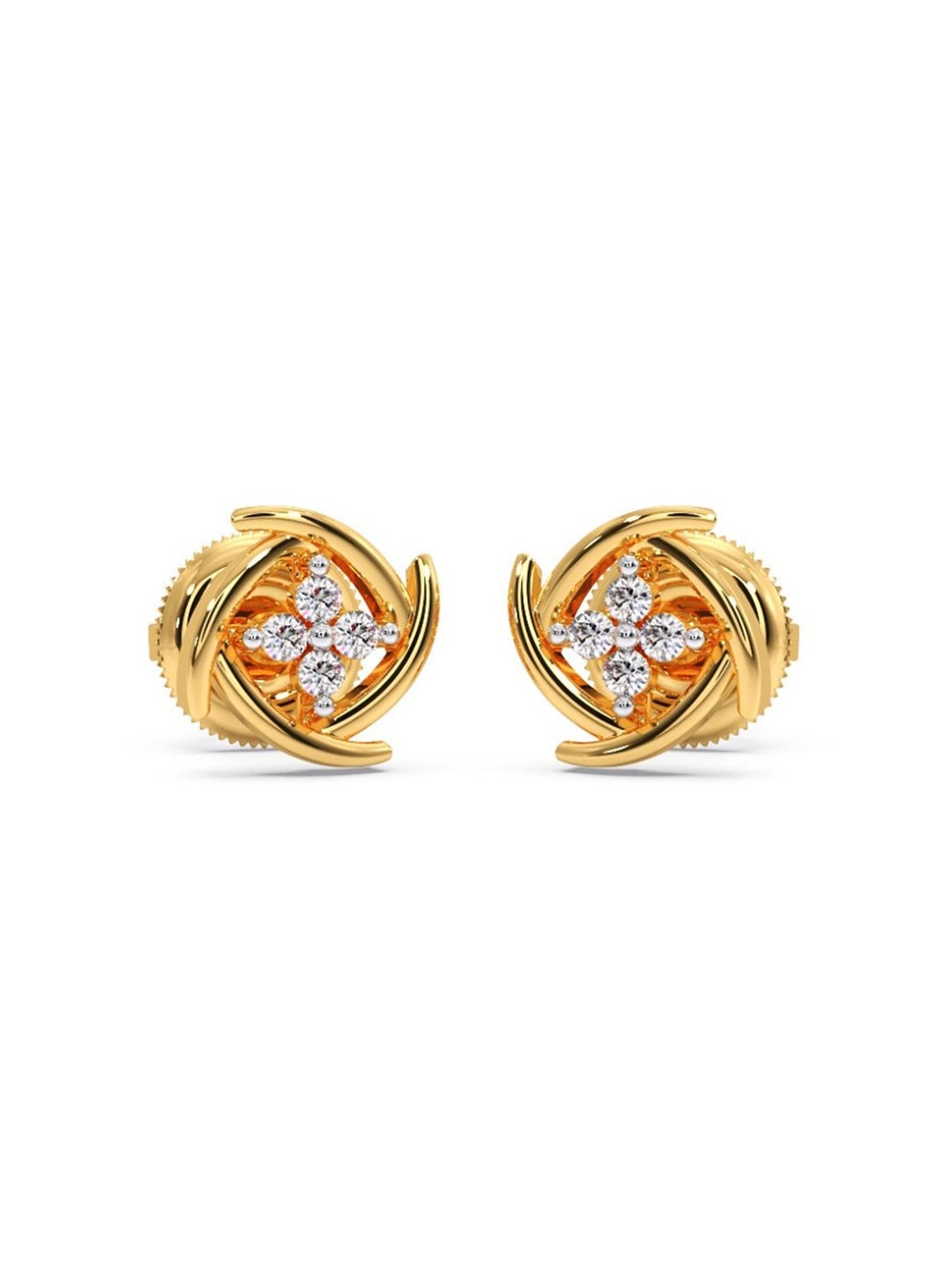 Candere by Kalyan Jewellers Peacock Collection 18k Yellow Gold Diamond Stud Earrings for Women
