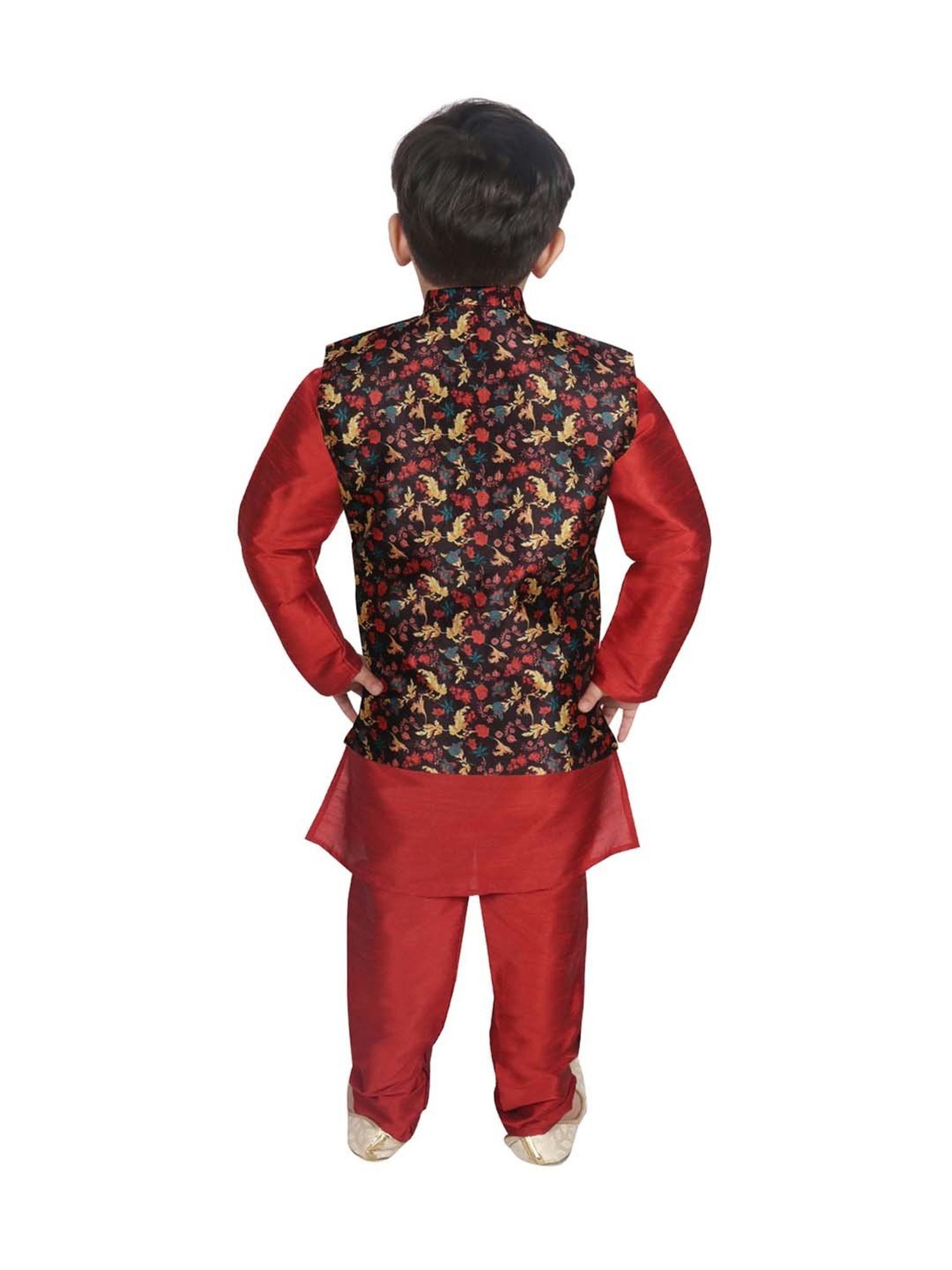 SG Yuvraj Kids Black & Maroon Printed Full Sleeves Kurta Set