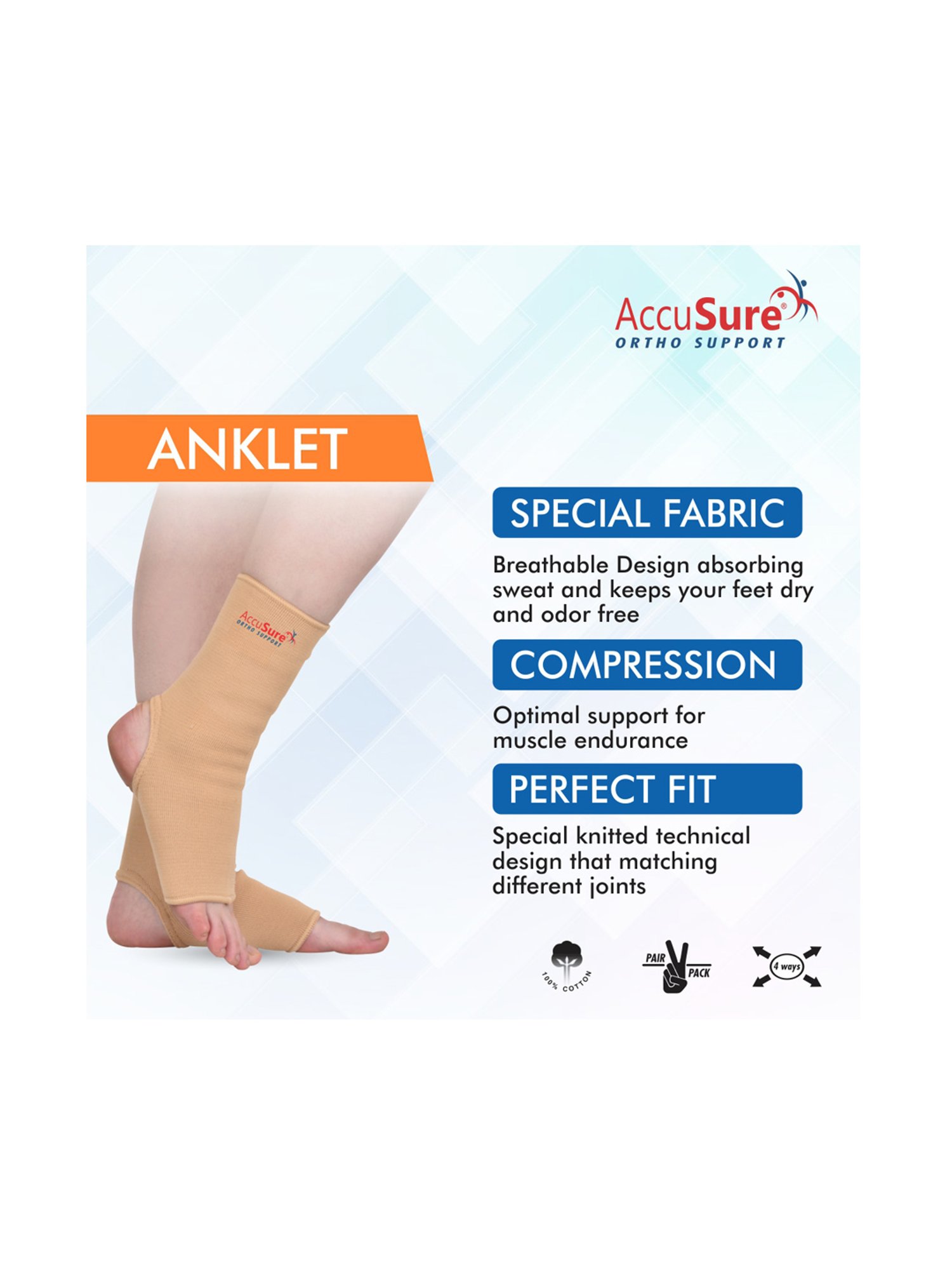 Accusure Bi-Layered Construction Orthopedic Ankle Brace For Sports Injuries, Gym, Running - L
