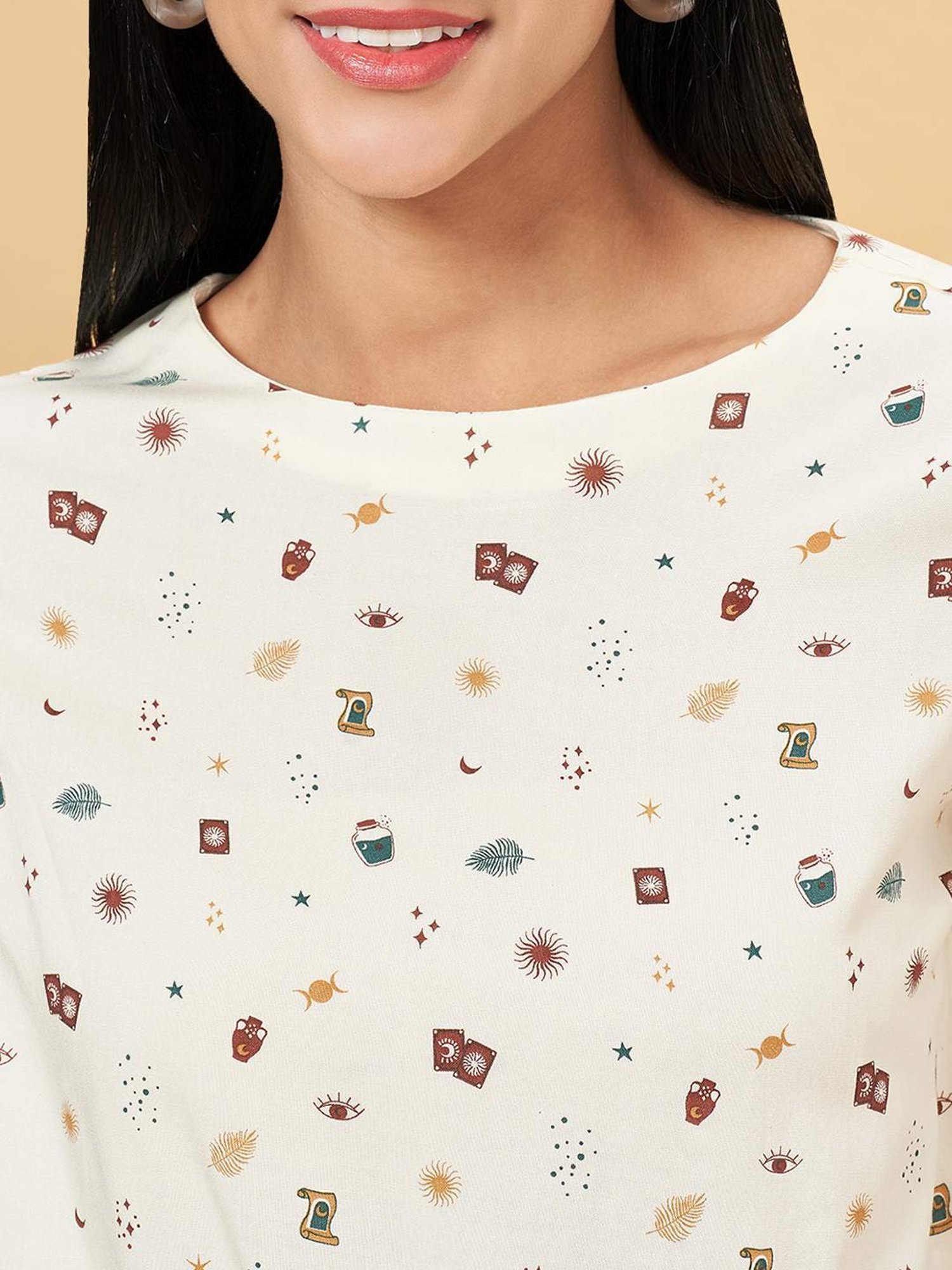 People by Pantaloons Whisper White Printed Crop Top