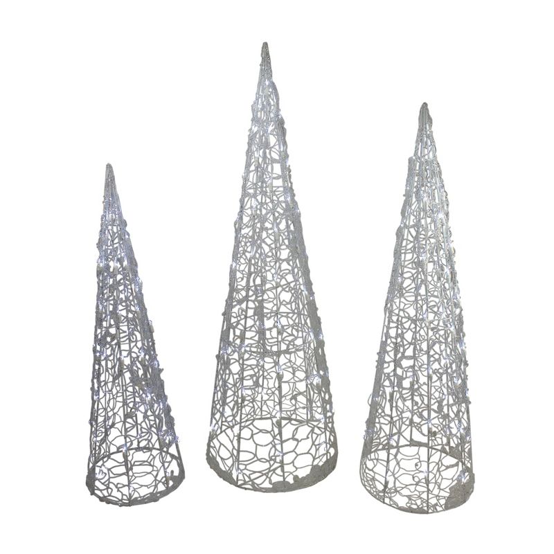 J. Hofert Co Set of 3 White LED Lighted Outdoor Christmas Cone Tree Yard Decors 4'