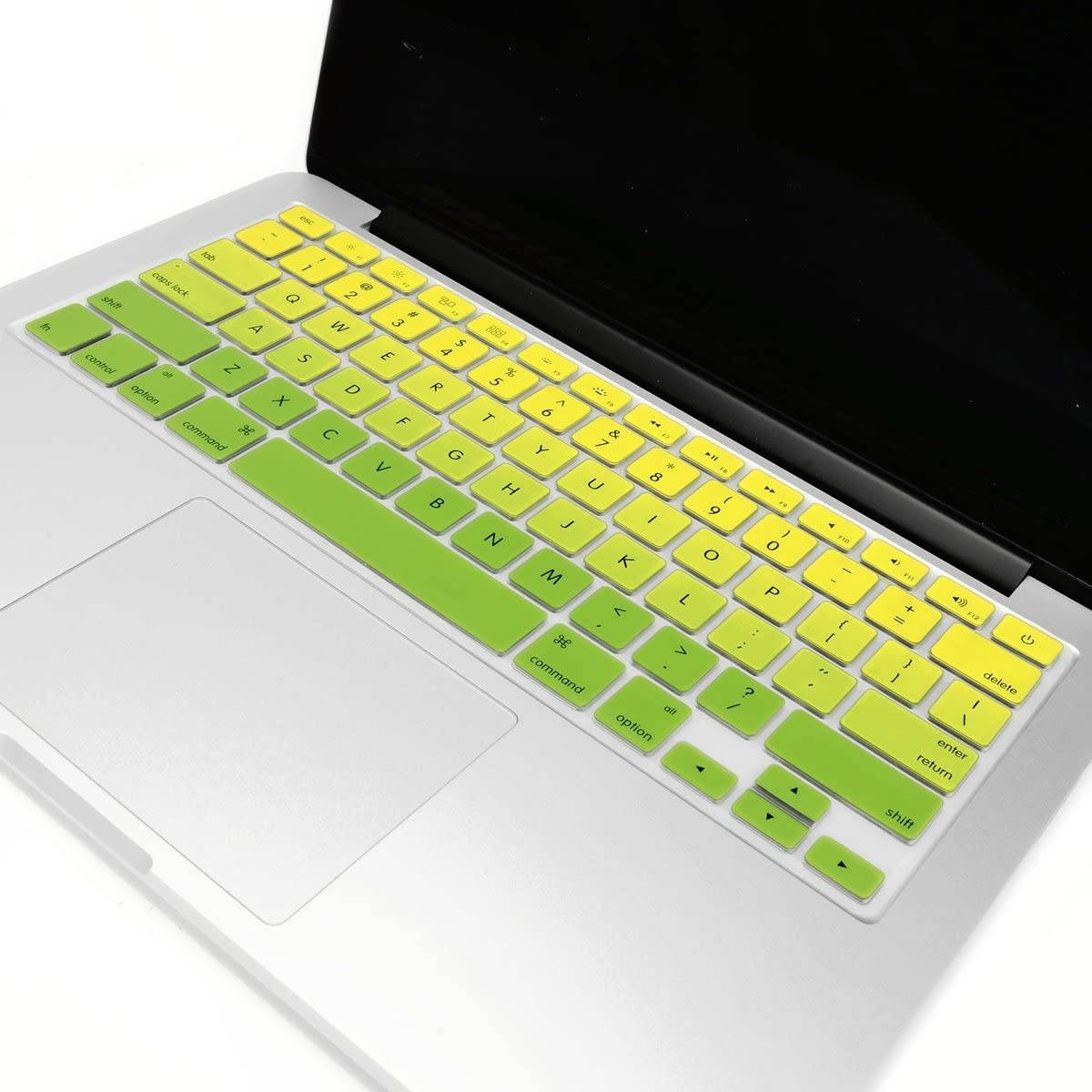 TOP CASE - Faded Ombre Series Keyboard Cover Skin Compatible with MacBook 13" Unibody/Old Generation MacBook Pro 13" 15" 17"/MacBook Air 13"/Wireless Keyboard-Yellow&Green