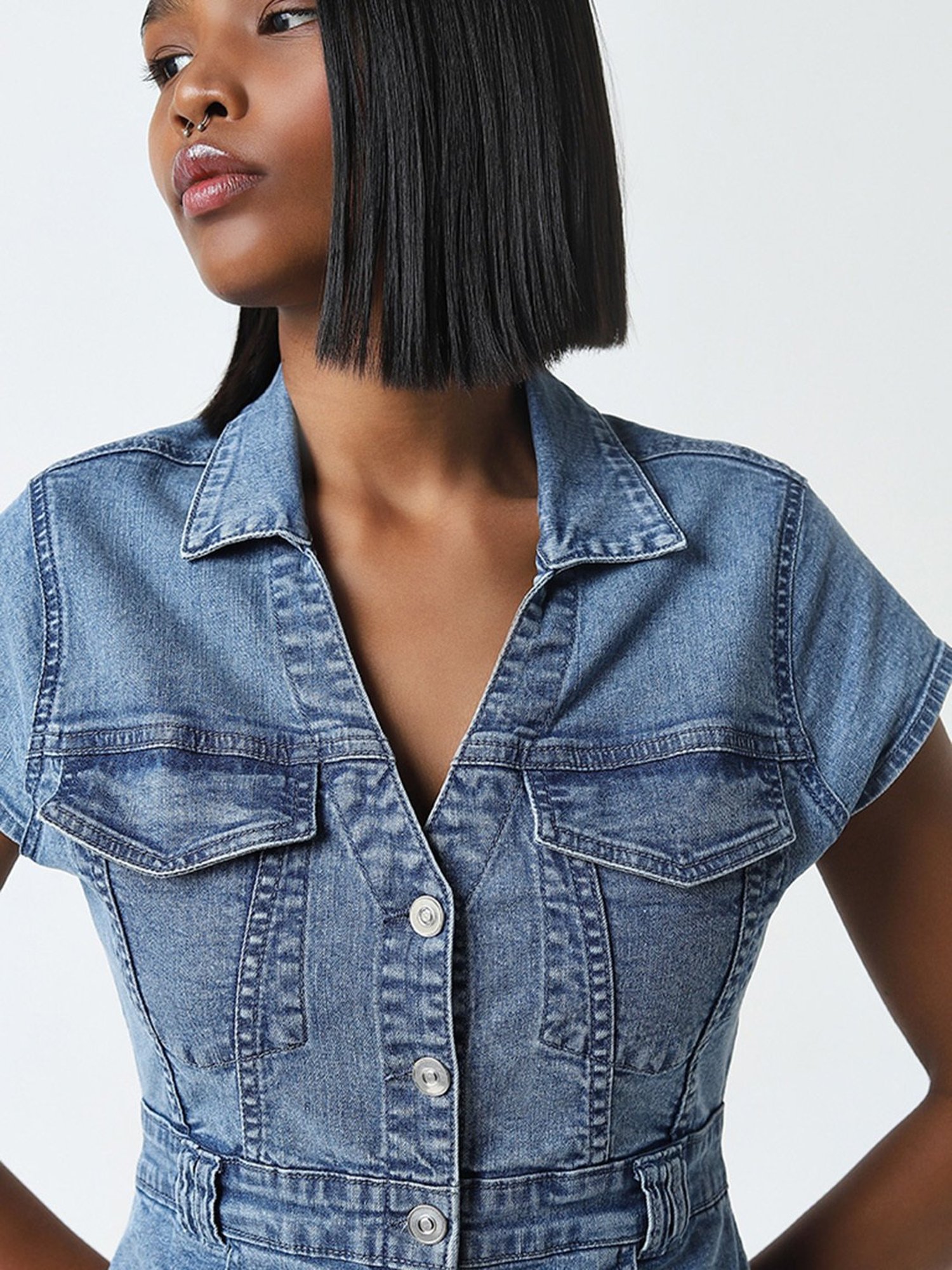 Nuon by Westside Blue Denim Shirt Dress