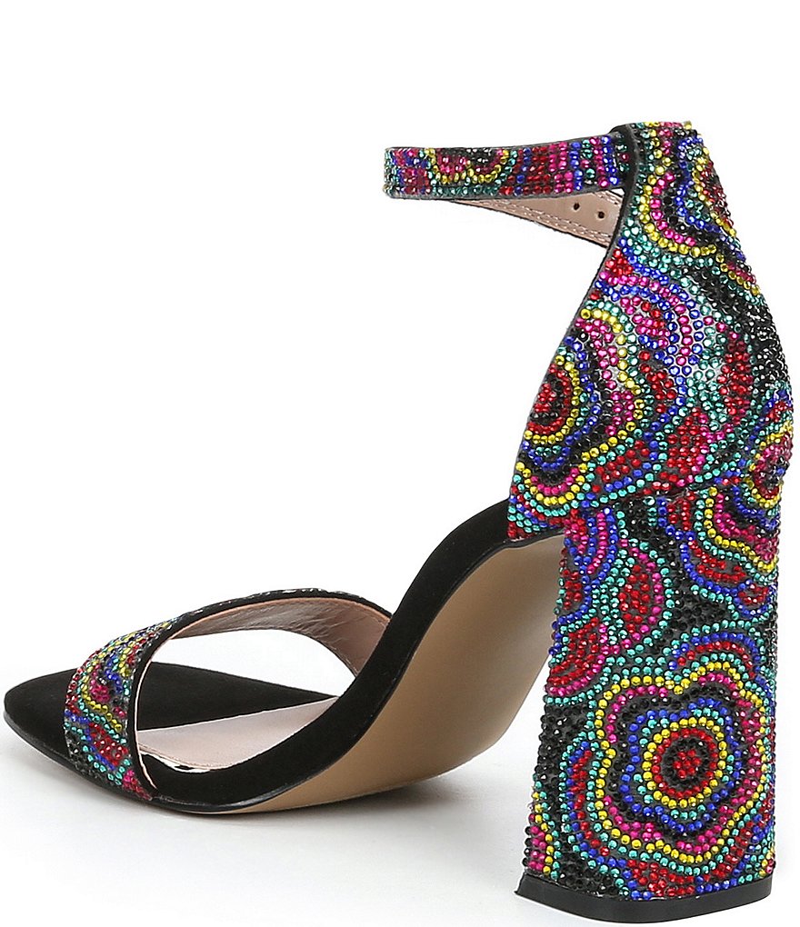 Betsey Johnson Cicely Floral Embellished Ankle Strap Square Toe Sandals