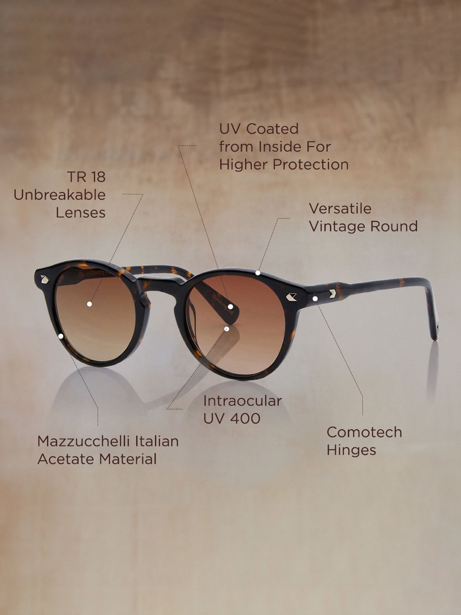 Shisen Fox Miyoko Dark Havana Rectangular Unisex UV Protection Sunglasses -49 mm