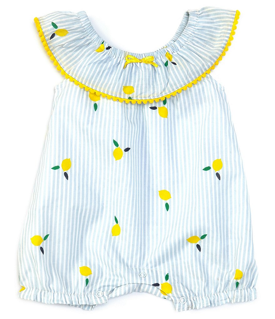 Baby Starters Baby Girls Newborn-9 Months Striped/Lemon-Printed Romper