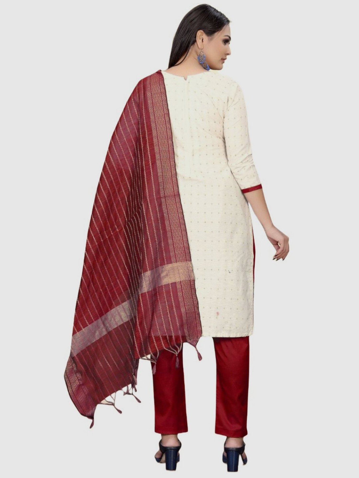 APNISHA White & Maroon Cotton Printed Unstitched Dress Material