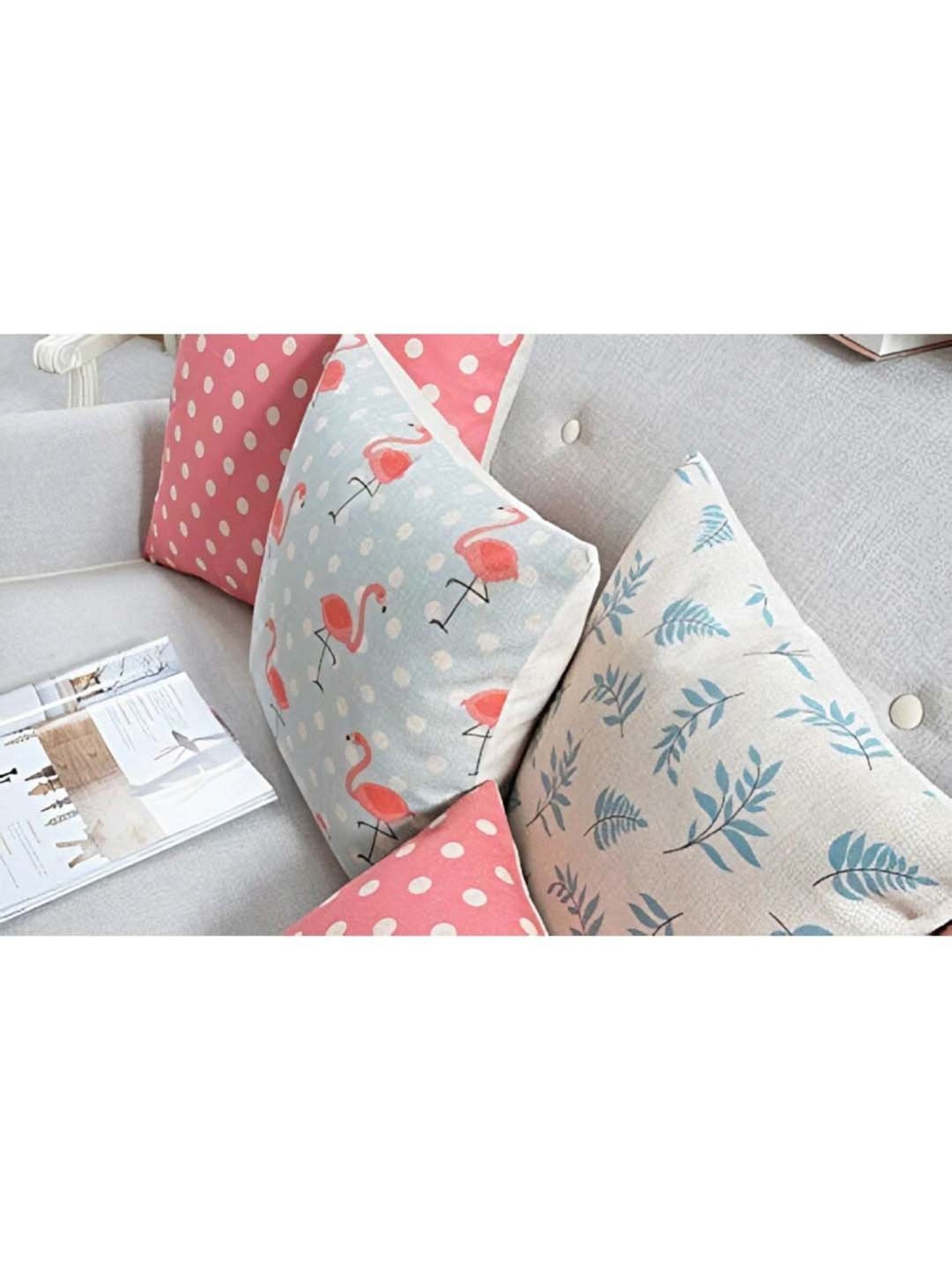 MODERN HOMES Pink & Blue Cotton Cushion Covers - Set of 6