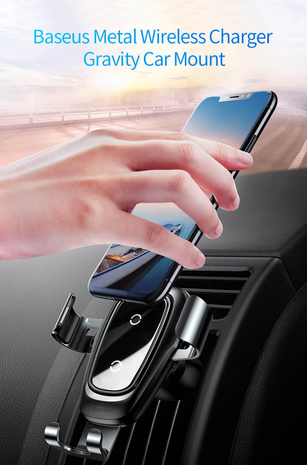 Baseus 15W Qi Wireless Charger Bracket with Gravity Car Mount 10W for 4 - 6.5 inch Mobile Phones.