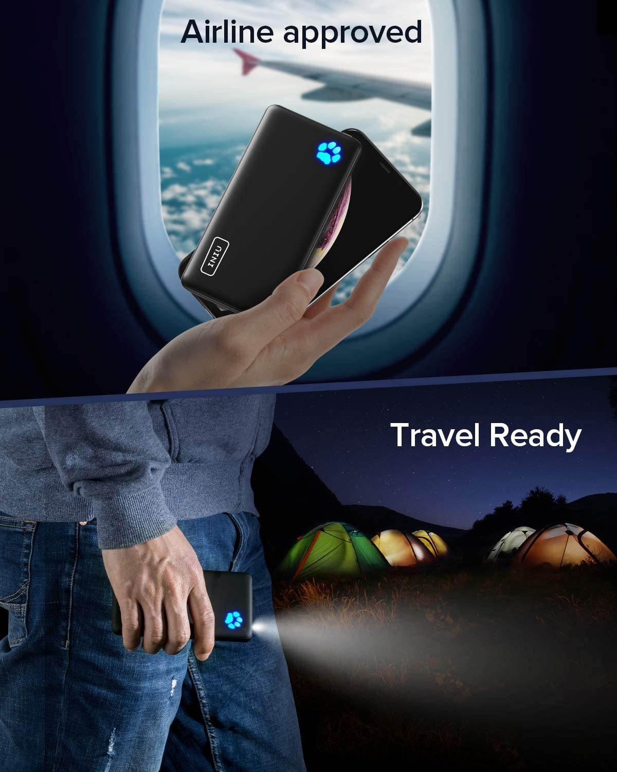 INIU Portable Charger USB C Slimmest & Lightest Triple 3A High-Speed 10000mAh Power Bank Flashlight Battery Pack Compatible with iPhone 12 11 X 8 Plus Samsung S20 Google LG iPad etc. [2021 Version]