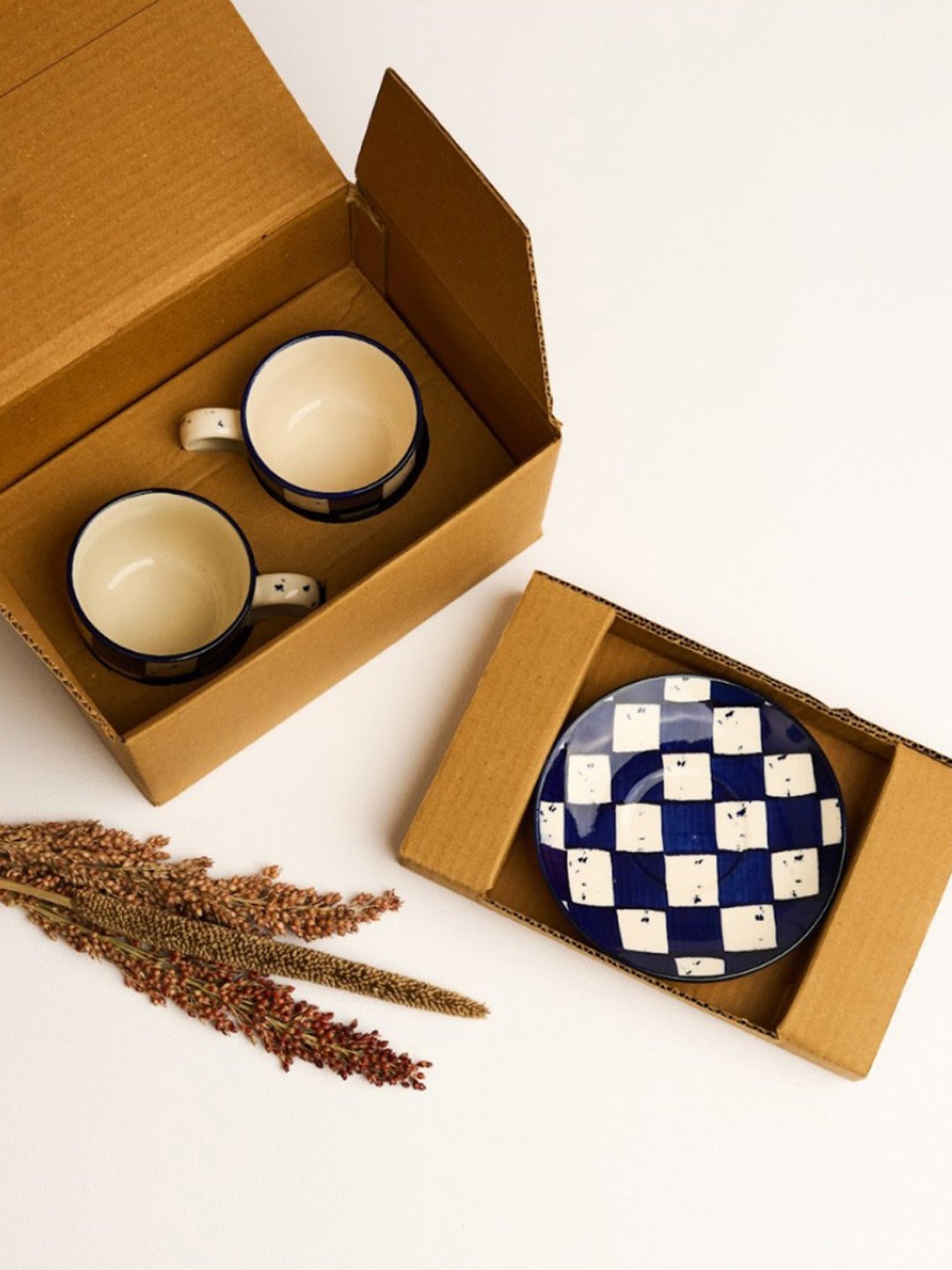 BlackCarrot Blue & White Cup & Saucer Set of 2