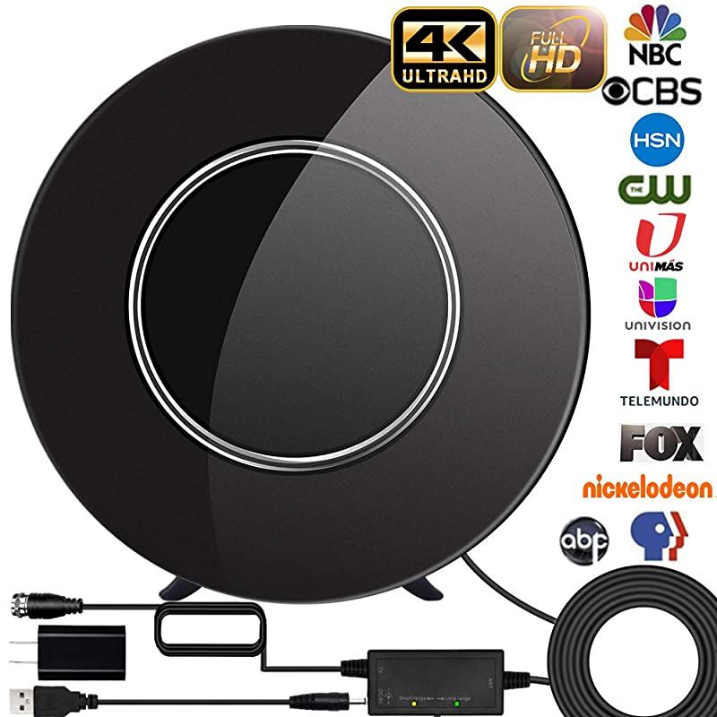 Upgraded HD Digital TV Antenna Up to 300 Miles Range, Support 4K 1080P & All Old TVs 360&deg; Reception, Indoor/Outdoor Digital Antenna with Smart Amplifier Signal Booster/33ft Coax Cable (White)