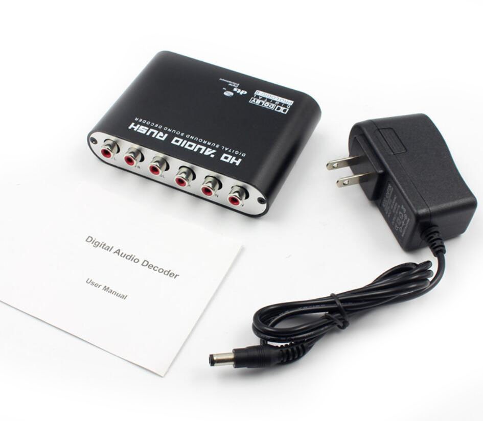5.1 Rush Digital Sound Decoder DTS / AC3 Dolby SPDIF Input to channel Digital Audio Converter with  Optical SPDIF Coaxial Dolby AC3 DTS stereo(R/L) to 5.1CH Analog Audio (6RCA Output)