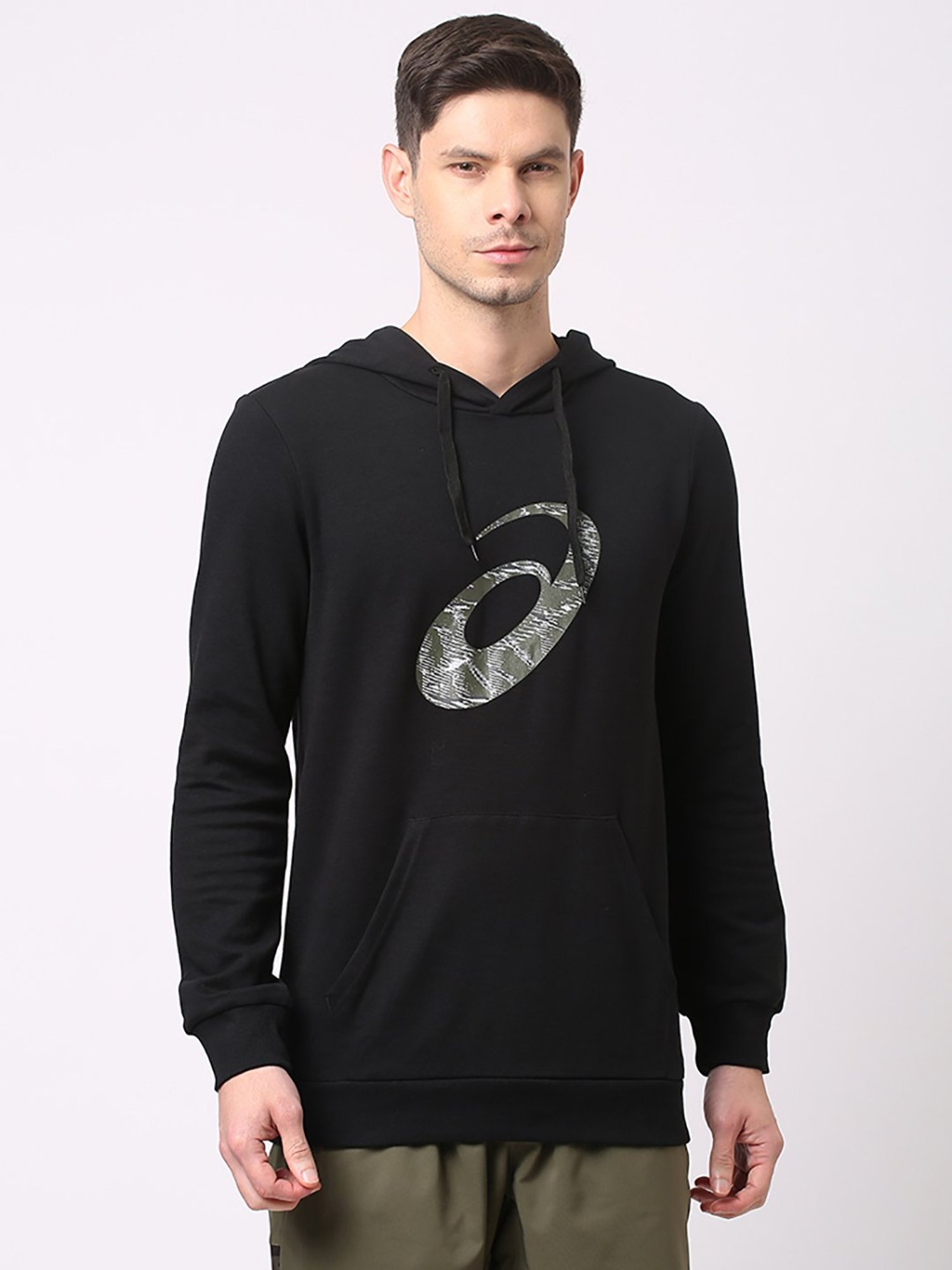 Asics Black Regular Fit Graphic Print Hooded Sweatshirt