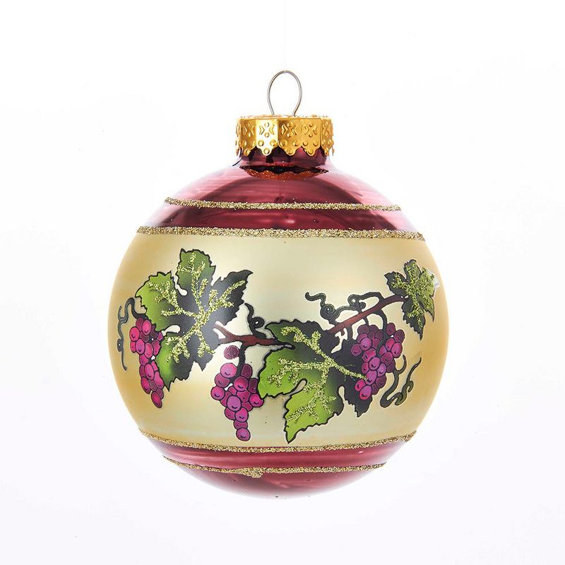 Kurt Adler 80MM Glittered Grapevine Design Glass Ball Ornaments, 6-Piece Box Set